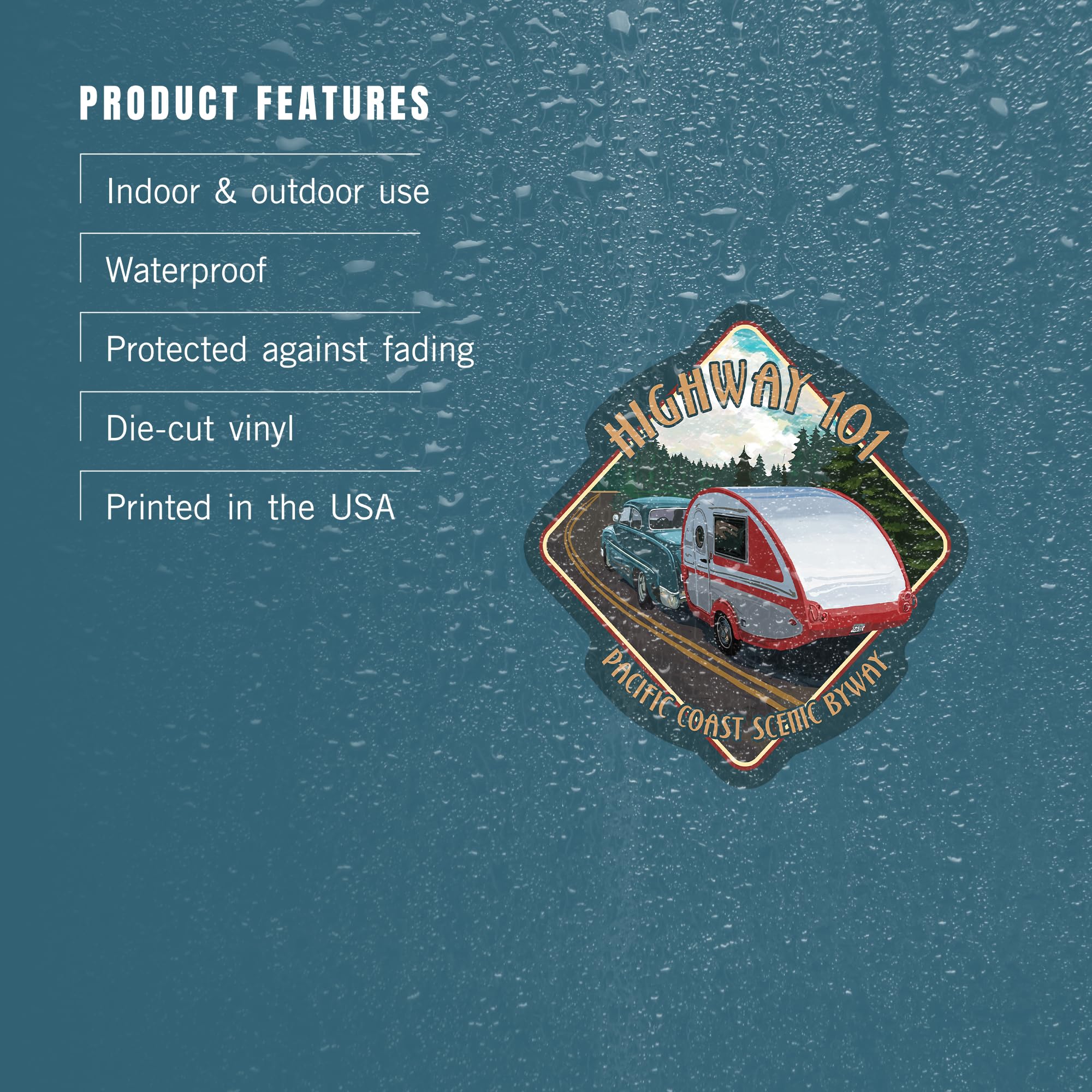 Oregon Die Cut Sticker - Retro Camper & Highway 101 Pacific Coast Scenic Byway Design - 3 to 6 Inch Waterproof Vinyl Decal for Cars, Laptops, Water Bottles & Coolers - Perfect for Road Trips, Travel Gear & Outdoor Adventures