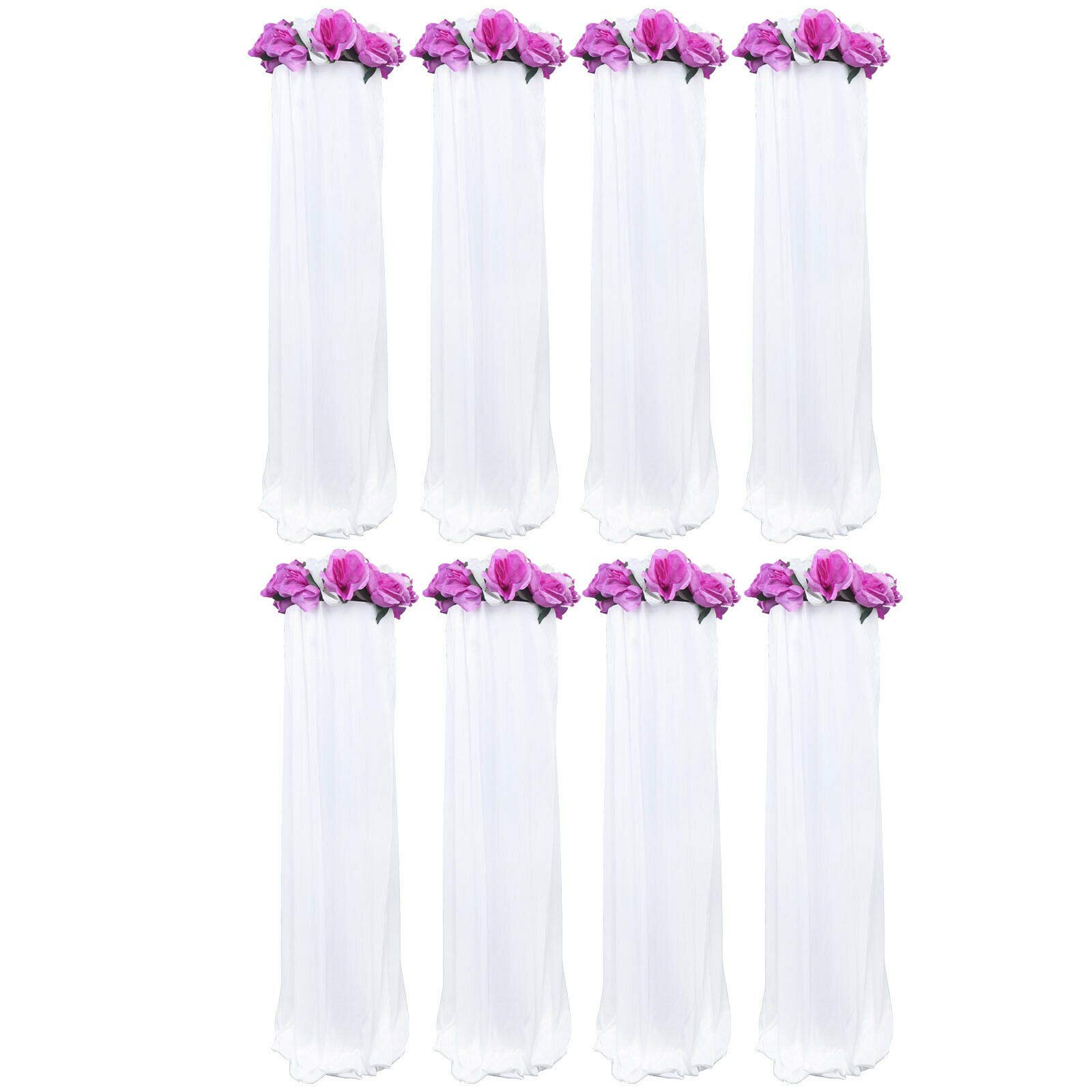 8Pcs Floor Vases with Artificial Flowers - Plastic Pillar Vase Stand for Wedding, Party & Home Decor - Elegant Floral Column for Celebration, Photography & Event Decoration