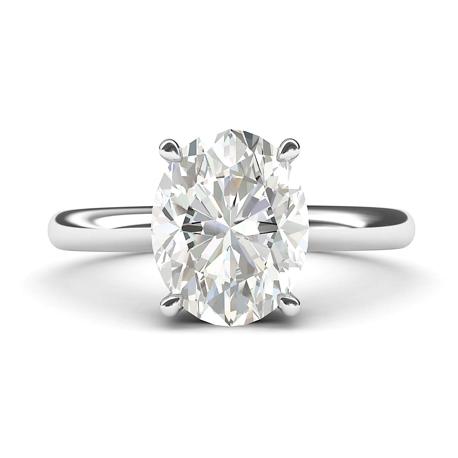 10K White Gold 8x10mm Oval-Cut Simulated Diamond Engagement Ring - Domed Wedding Band, Promise Ring for Women - Perfect for Proposals, Anniversaries & Bridal Jewelry Gifts