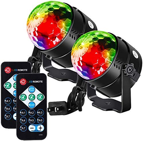 FMOGG 2 Pack Disco Ball Lights with 7 Colors & Sound Activation - Remote Controlled DJ Strobe Lights for Stage, Club, Wedding, Home Party & Festival Decor (Ideal for Dance Floors, Nightclubs, Birthday Celebrations)