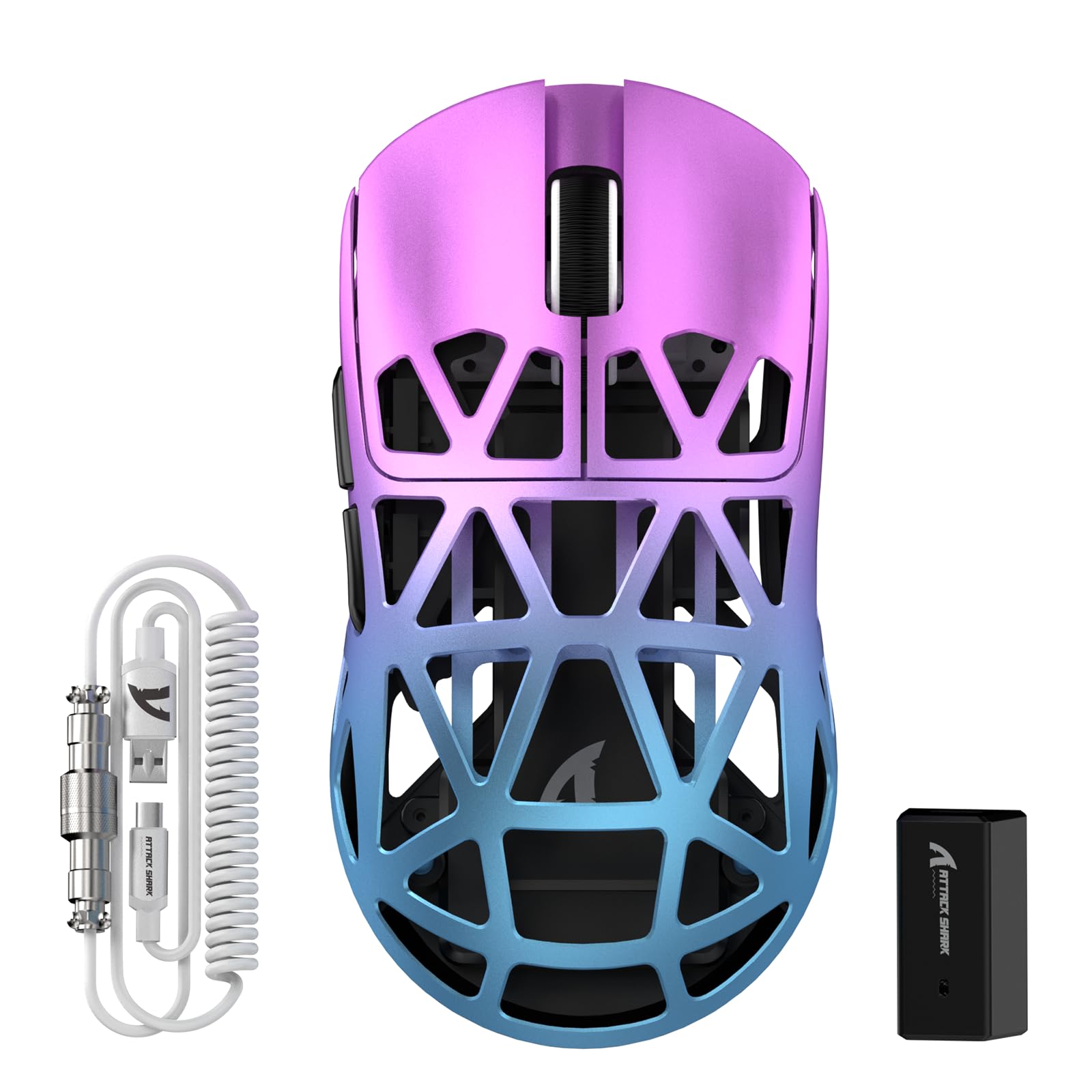 Attack Shark R2PRO 45g Ultra-Light Magnesium Alloy Gaming Mouse - PAW3950 Sensor, 42000DPI, 8000Hz Polling Rate, 2.4G/BT/Wired - Programmable RGB Mouse with Coiled Cable for PC/Mac (Purple) - Perfect for FPS, MOBA & Esports Gaming