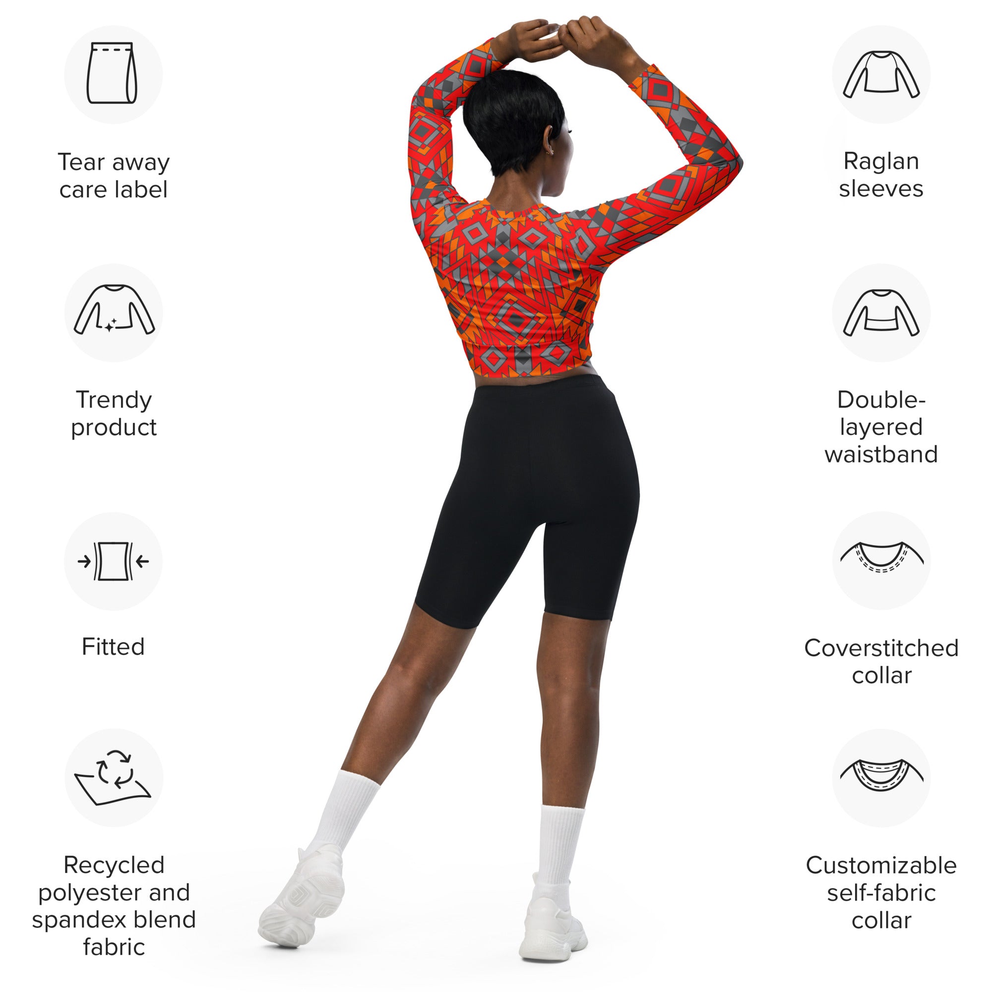 Eco-Friendly Southwestern Print Long Sleeve Crop Top | Sustainable Recycled Fabric | Perfect for Music Festivals & Boho Fashion