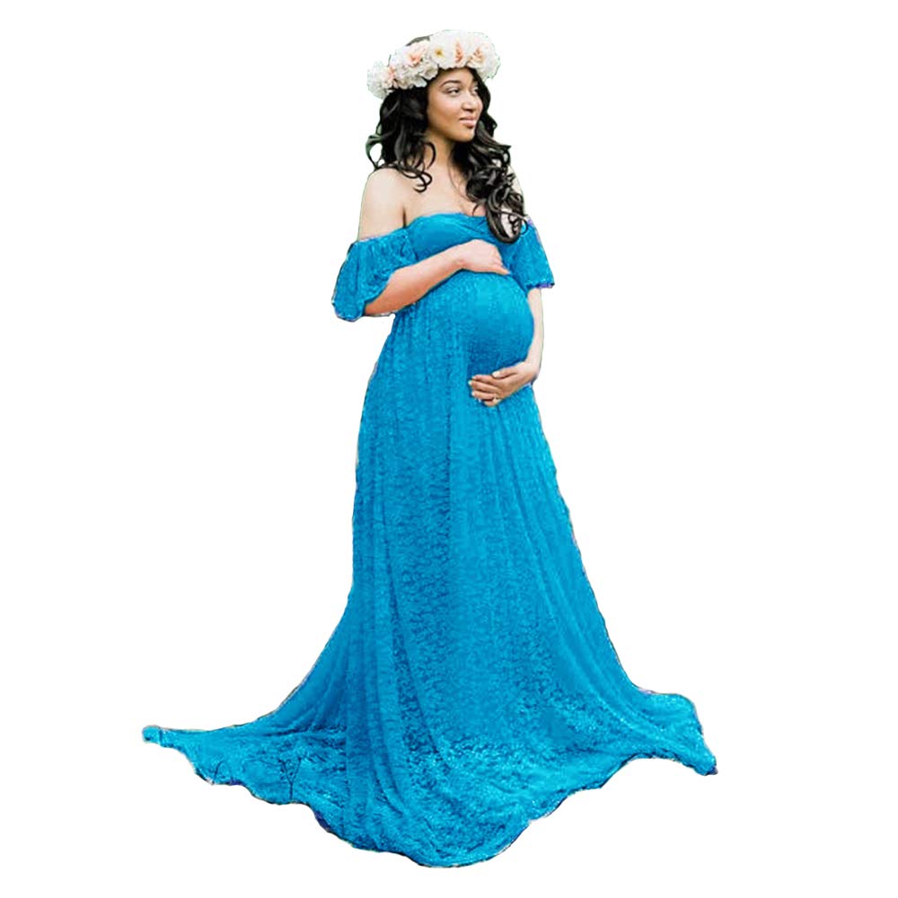 Sicily Women's Lace Off-Shoulder Long Maternity Dress for Pregnancy Photos, Baby Shower, Maternity Shoot & Special Occasions