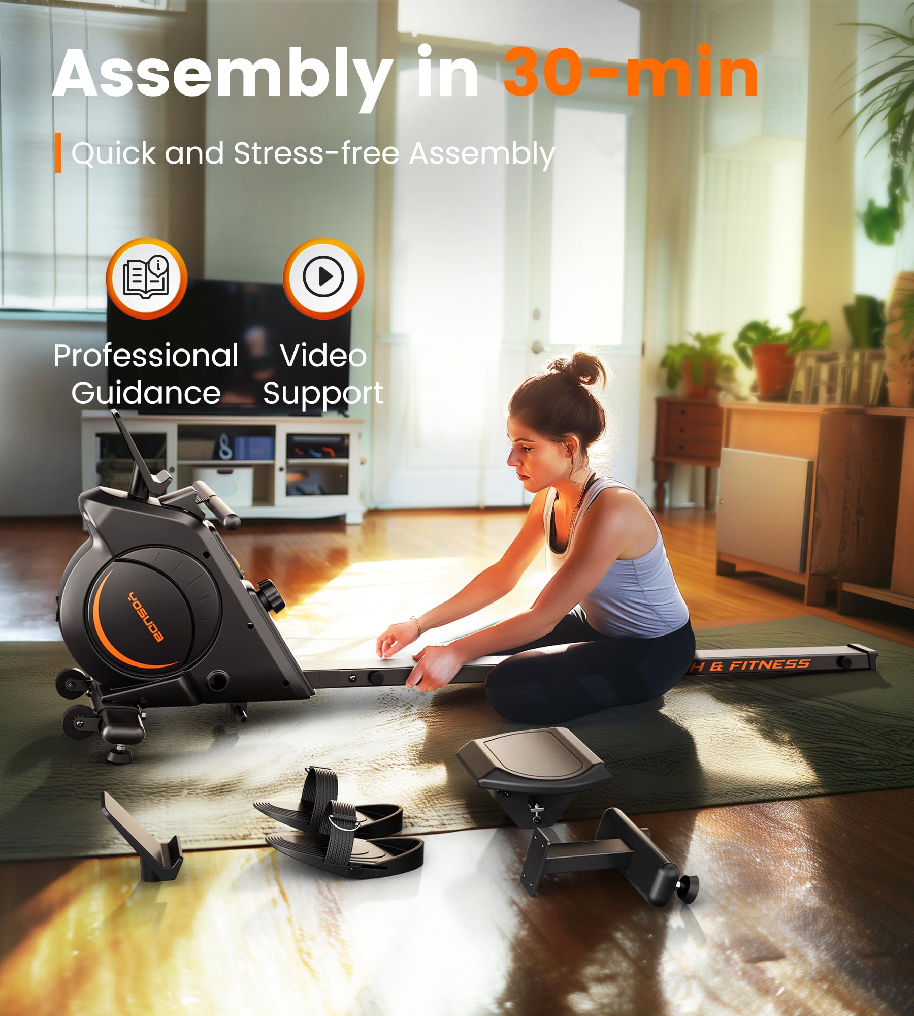 YOSUDA Magnetic Rowing Machine for Home Gym - 350 LB Weight Capacity, LCD Monitor, Tablet Holder & Comfortable Seat Cushion | Perfect for Full-Body Workout, Cardio Training & Small Space Fitness