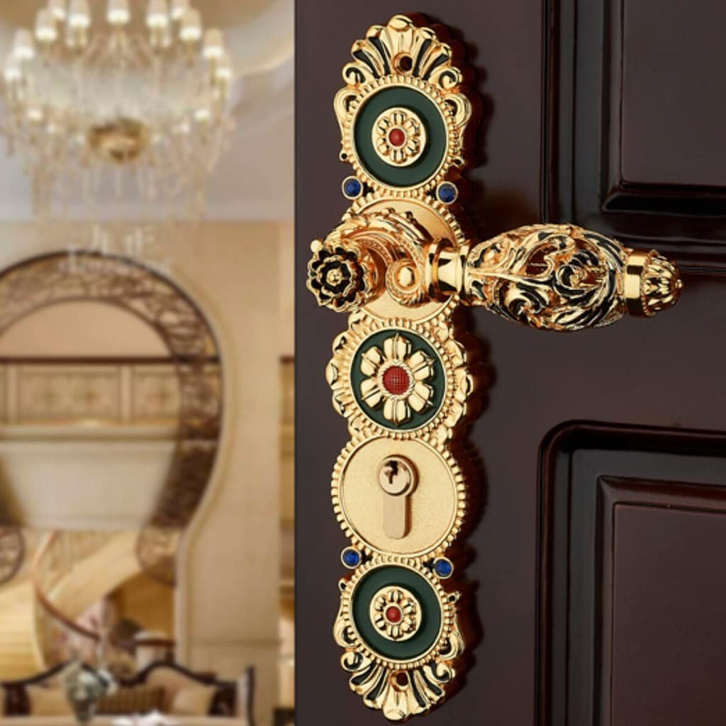 Luxury Golden Door Knob Lock - European & American Style Villa Handle with Key for Wooden Doors (5.8x28cm) - Perfect for Bedrooms, Bathrooms & Interior Home Decor