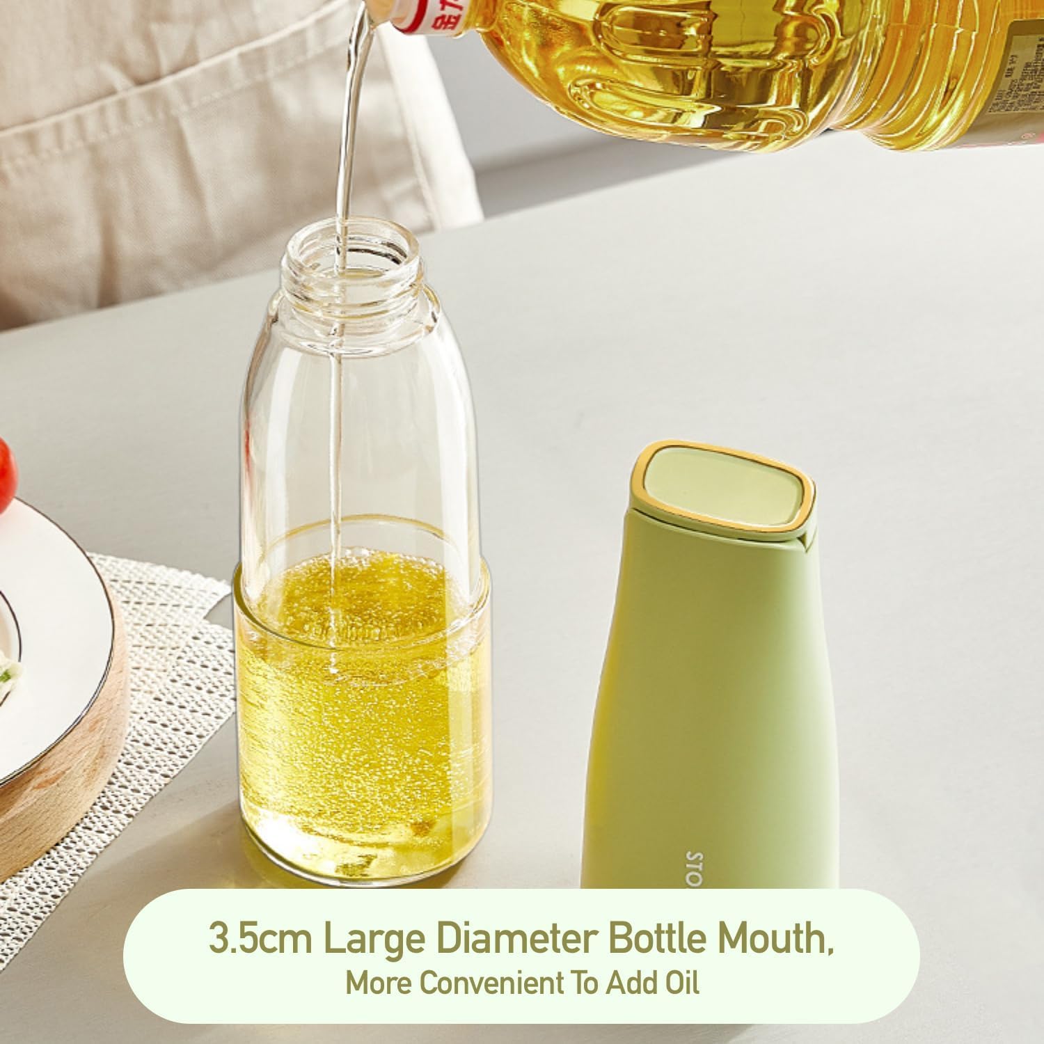 AADHIK Automatic Gravity Oil Dispenser Bottle - Drip-Free Spout for Oil, Vinegar & Liquids, Multi-Color (1-Pack) | Perfect for Kitchen Countertop, Salad Dressing & Cooking Oil Storage