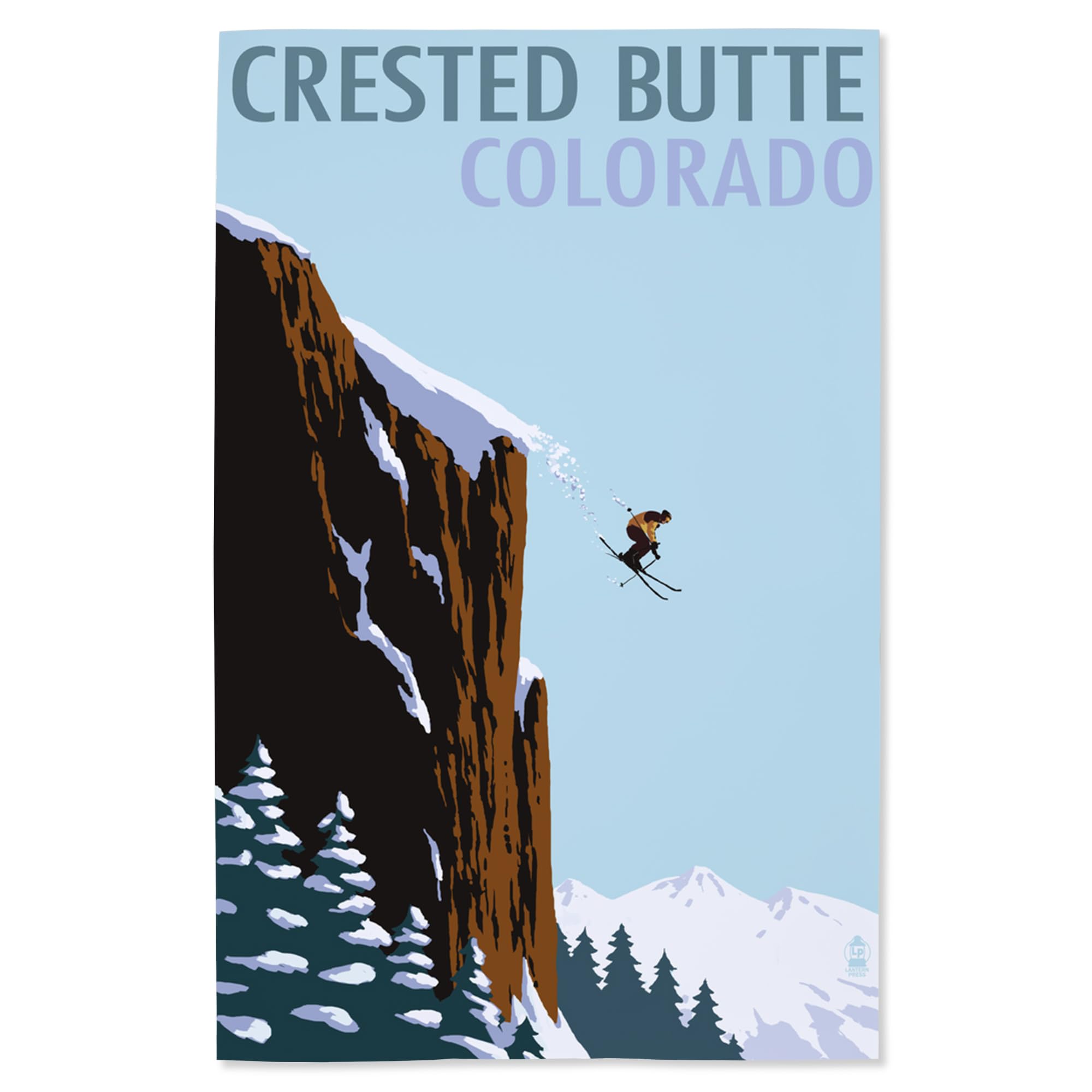 Lantern Press 16x24 Inch Giclee Art Print - Crested Butte Colorado Mountain Landscape with Ski Jumper | Wall Decor for Ski Lodge, Cabin or Winter Sports Enthusiast
