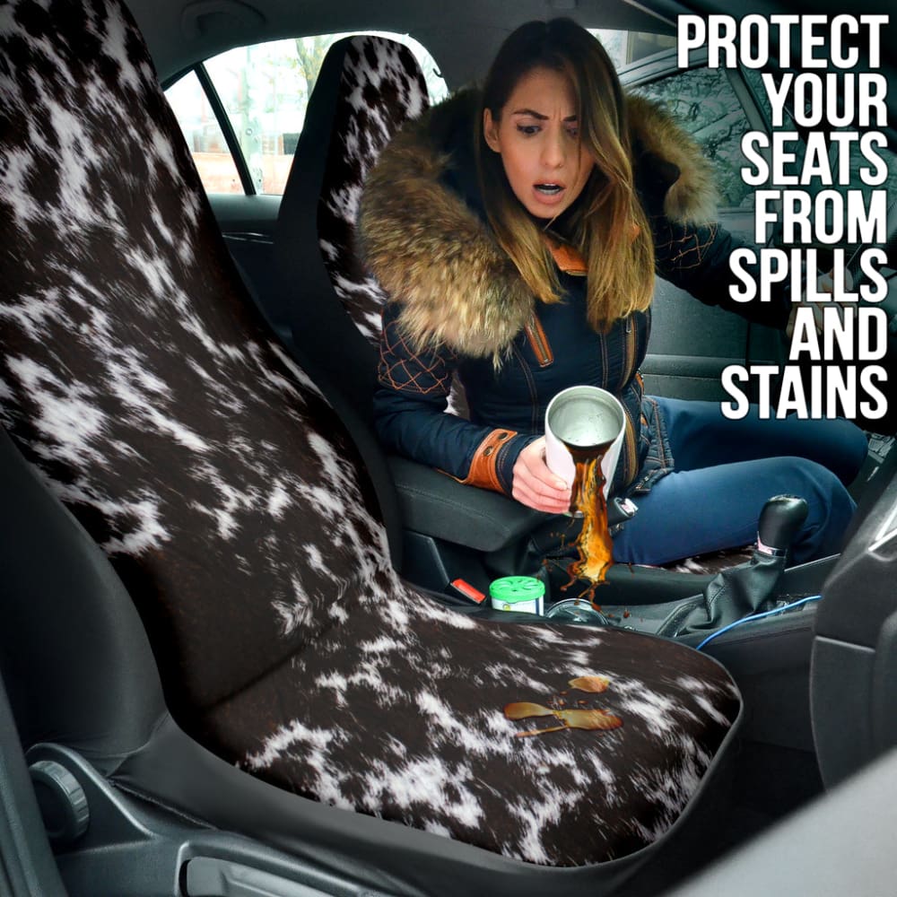 Premium Custom Brown Cowhide Print Car Seat Covers - Best Gift for Car Lovers - Durable & Stylish Protection for Vehicles, Trucks & SUVs - Perfect for Daily Commute, Road Trips & Gifting