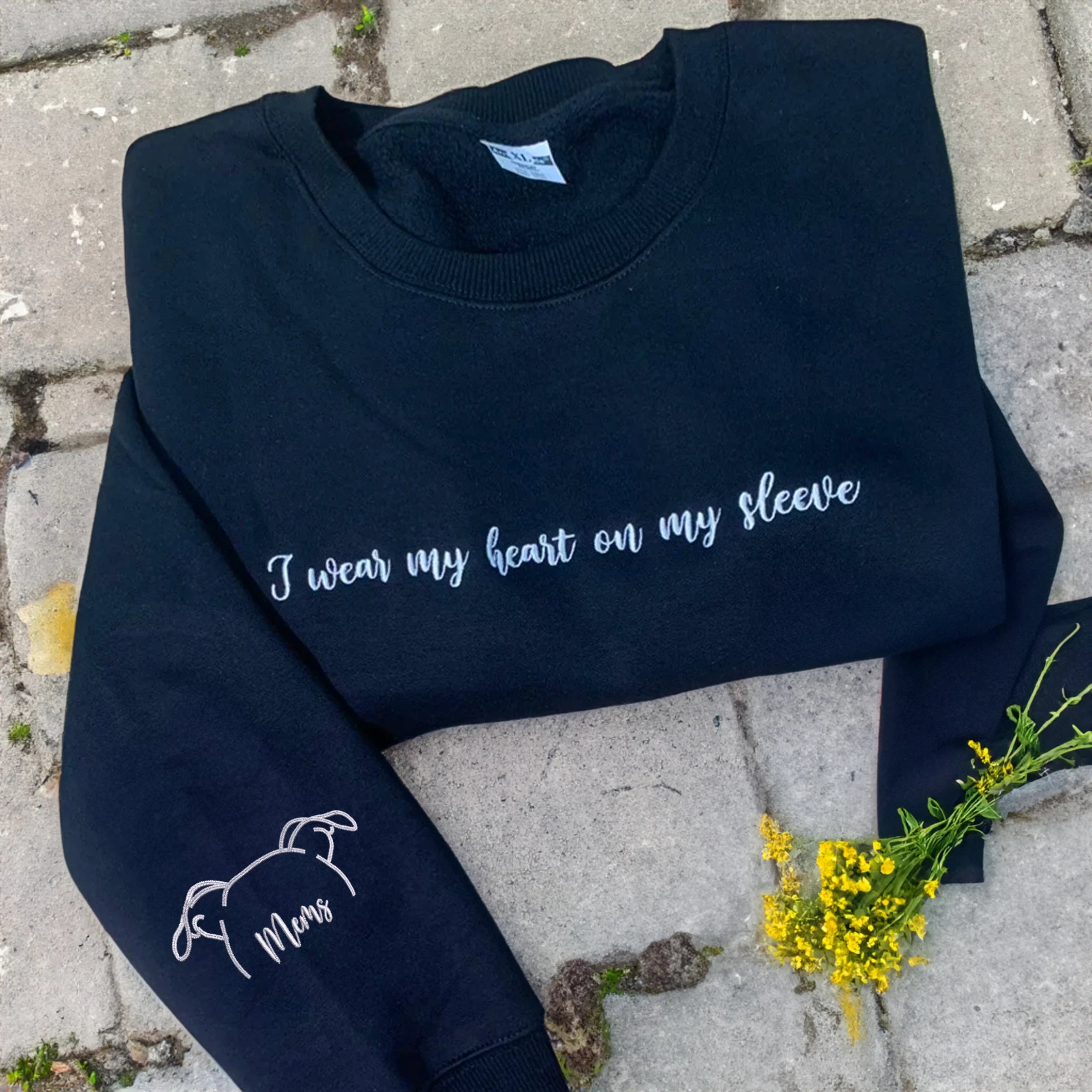 Comfort Color® I Wear My Heart On My Sleeve Dog Lover Sweatshirt with Adorable Dog Ear Hoodie Design - Cozy Pullover for Pet Owners, Dog Walking & Casual Outfits