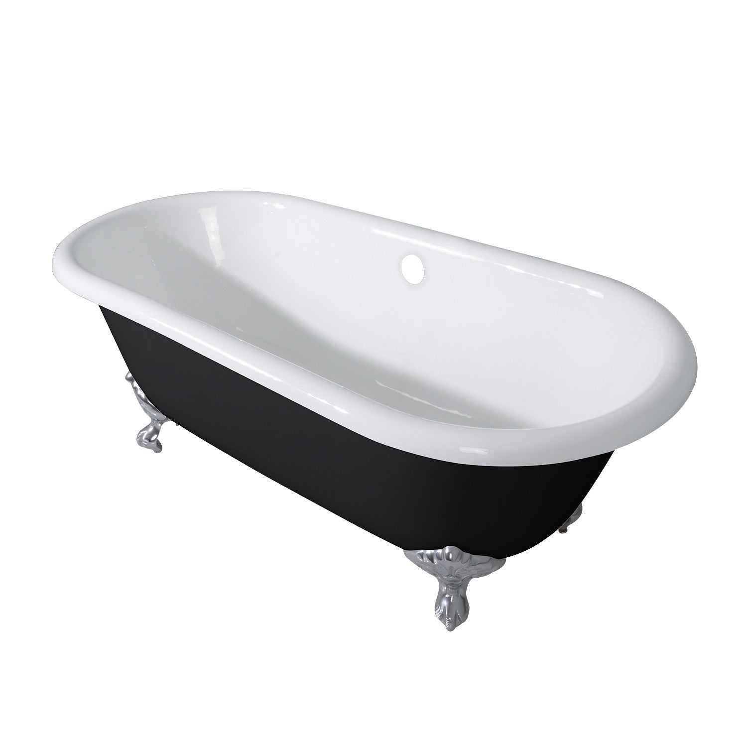 Aqua Eden 66 Inch Cast Iron Clawfoot Bathtub - Oval Double Ended Freestanding Soaking Tub (No Faucet Drillings) in Black/White/Brushed Nickel - Perfect for Vintage Bathroom & Luxury Spa Retreat