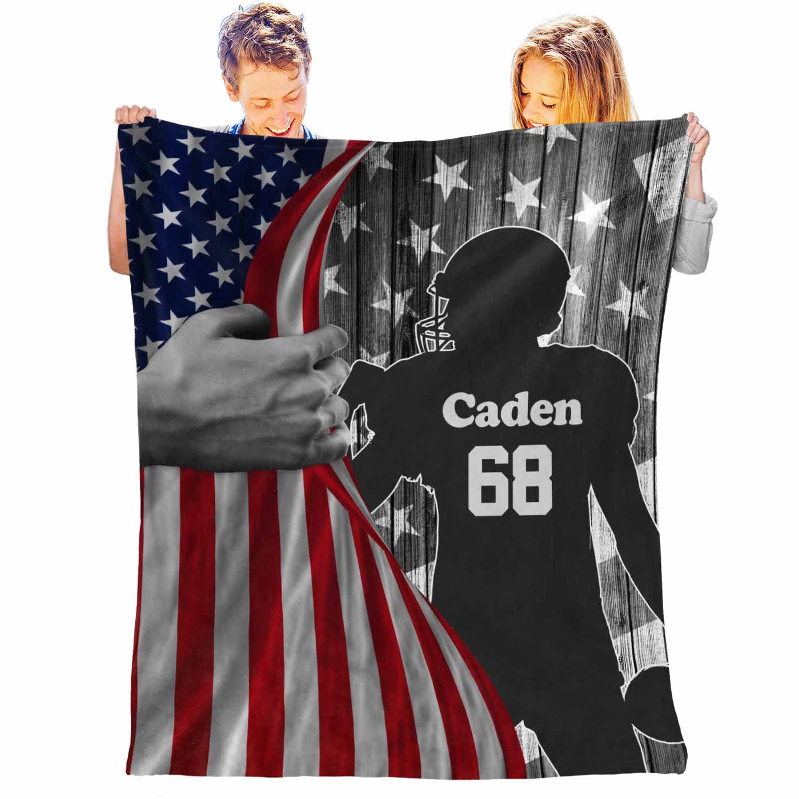 Personalized American Football Blanket for Son, Grandson, or Dad - Custom Name & Team Number - 40x50 Inches Soft Throw - Perfect for Couch, Bed, or Game Day Gifts