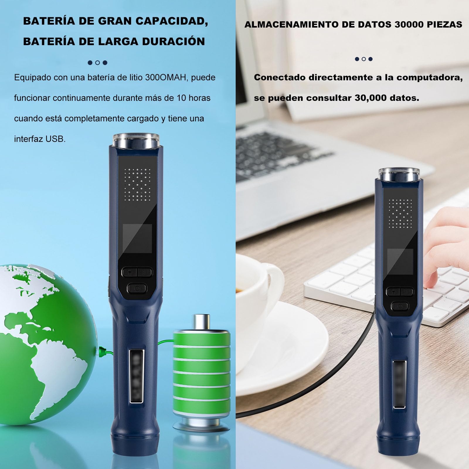 Professional Alcohol Breathalyzer - USB Rechargeable Portable Digital LCD Alcohol Tester with Contactless Quick Detection & Voice Broadcast (Blue, 26.2x4.5cm) - Perfect for Personal Safety, Workplace Testing, and DUI Prevention