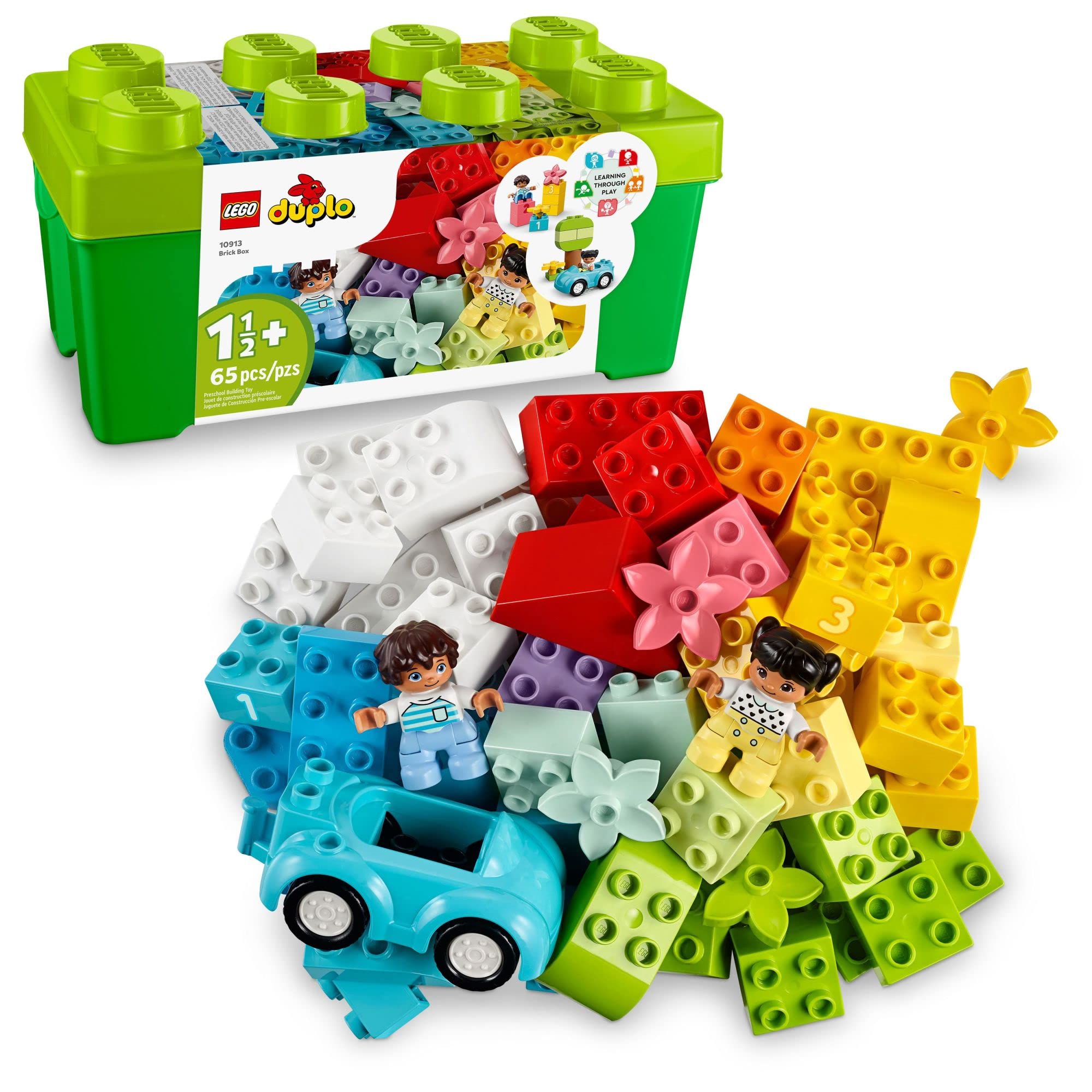LEGO DUPLO Classic Brick Box Building Set with Storage Organizer - 10913 Pieces, Toy Car & Number Bricks for Creative Play | STEM Learning Toy for Toddlers Ages 18+ Months | Perfect Gift for Boys & Girls | Build, Learn & Play at Home or Preschool