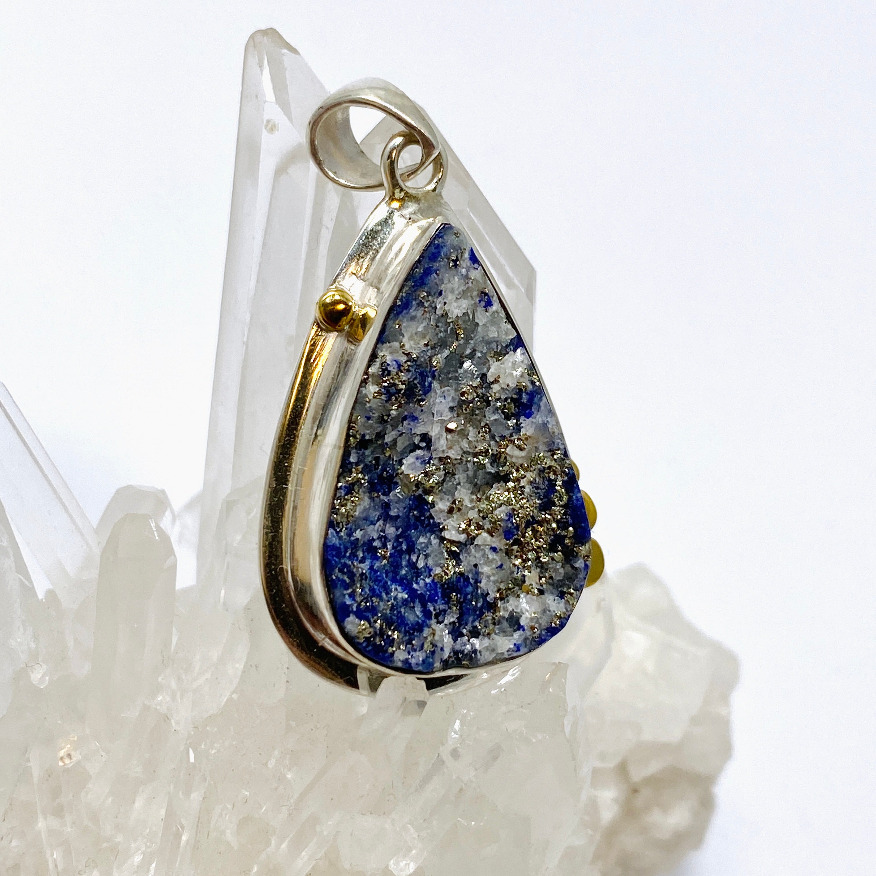 Natural Lapis Lazuli Teardrop Pendant with Brass Accents - Handmade Raw Stone Jewelry for Women - Perfect for Boho Fashion, Meditation & Spiritual Gifts