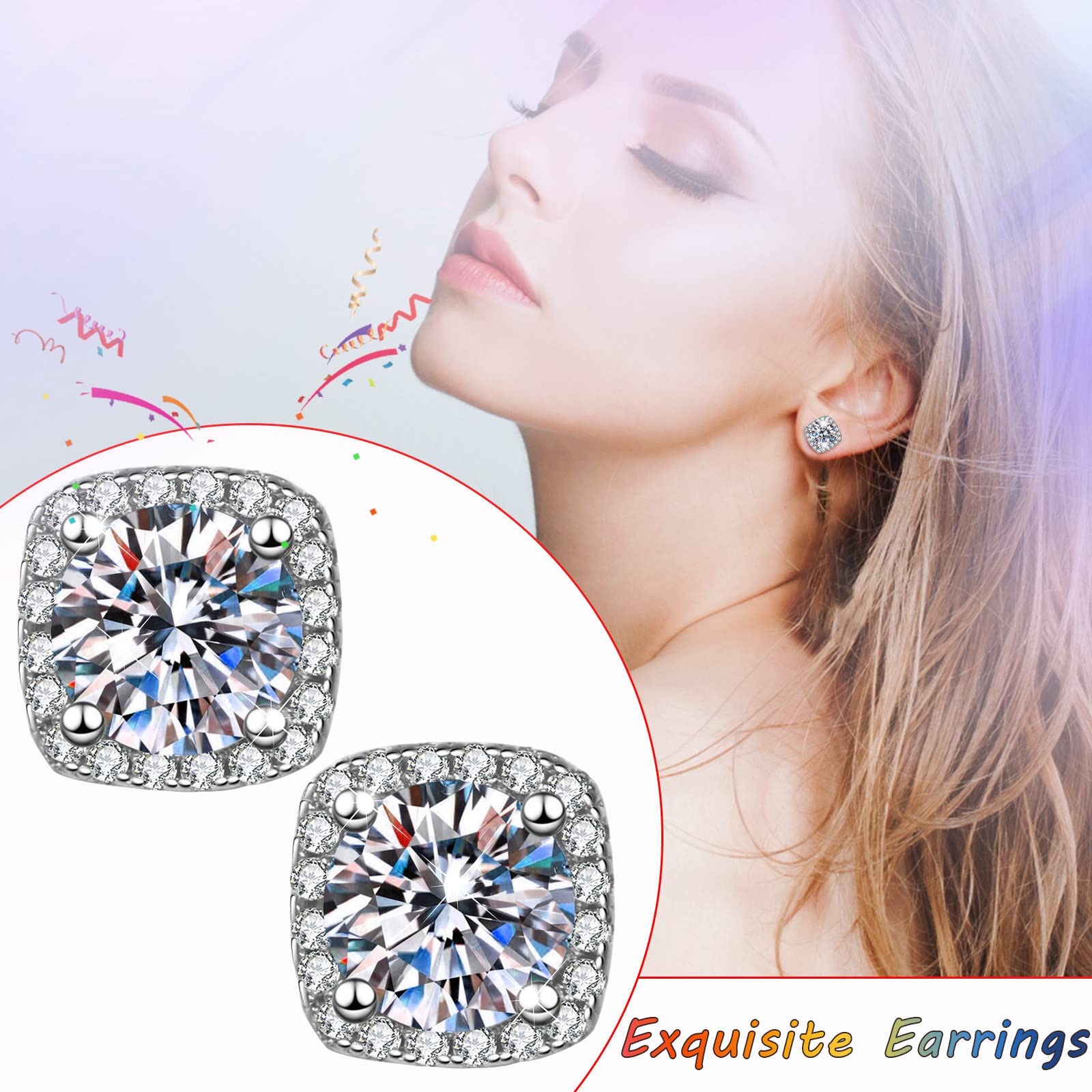 Elegant Gold Chain Hoop Earrings for Women - Trendy Rectangle Moissanite Stud Earrings Hypoallergenic for Sensitive Ears | Perfect for Parties, Weddings & Everyday Wear (One Size)