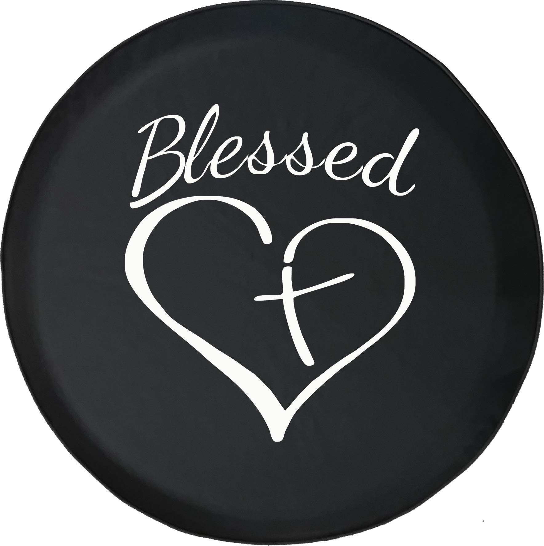 Universal Spare Tire Cover 31 Inch - Black Cross Heart Blessed Faith Christian Design for Trucks, SUVs & RVs | Waterproof & UV Resistant for Outdoor Protection