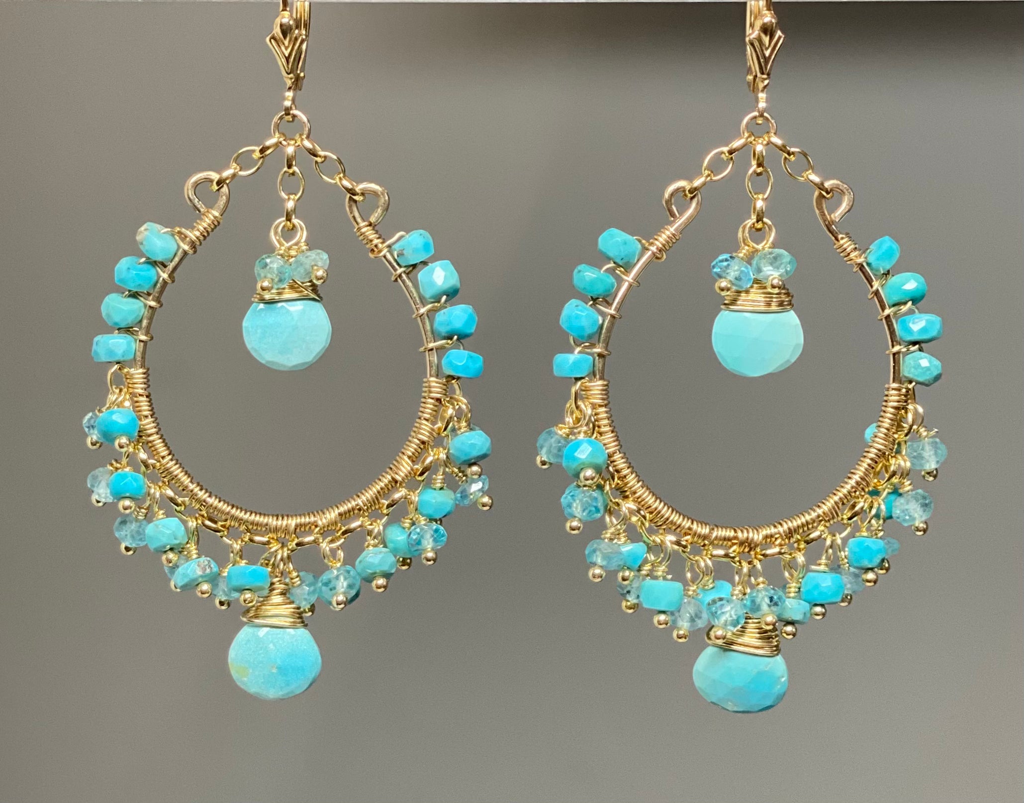 Turquoise Gemstone Gold Hoop Earrings for Women | 14K Gold Plated Bohemian Jewelry | Perfect for Parties, Weddings & Everyday Wear