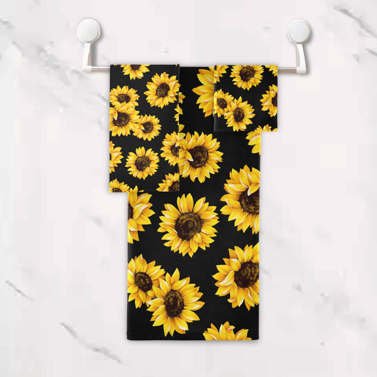Qilmy 3-Piece Sunflower Towel Set - Ultra Absorbent & Soft Bath Towel, Hand Towel & Washcloth for Bathroom Decor | Perfect for Spa, Beach & Home Use