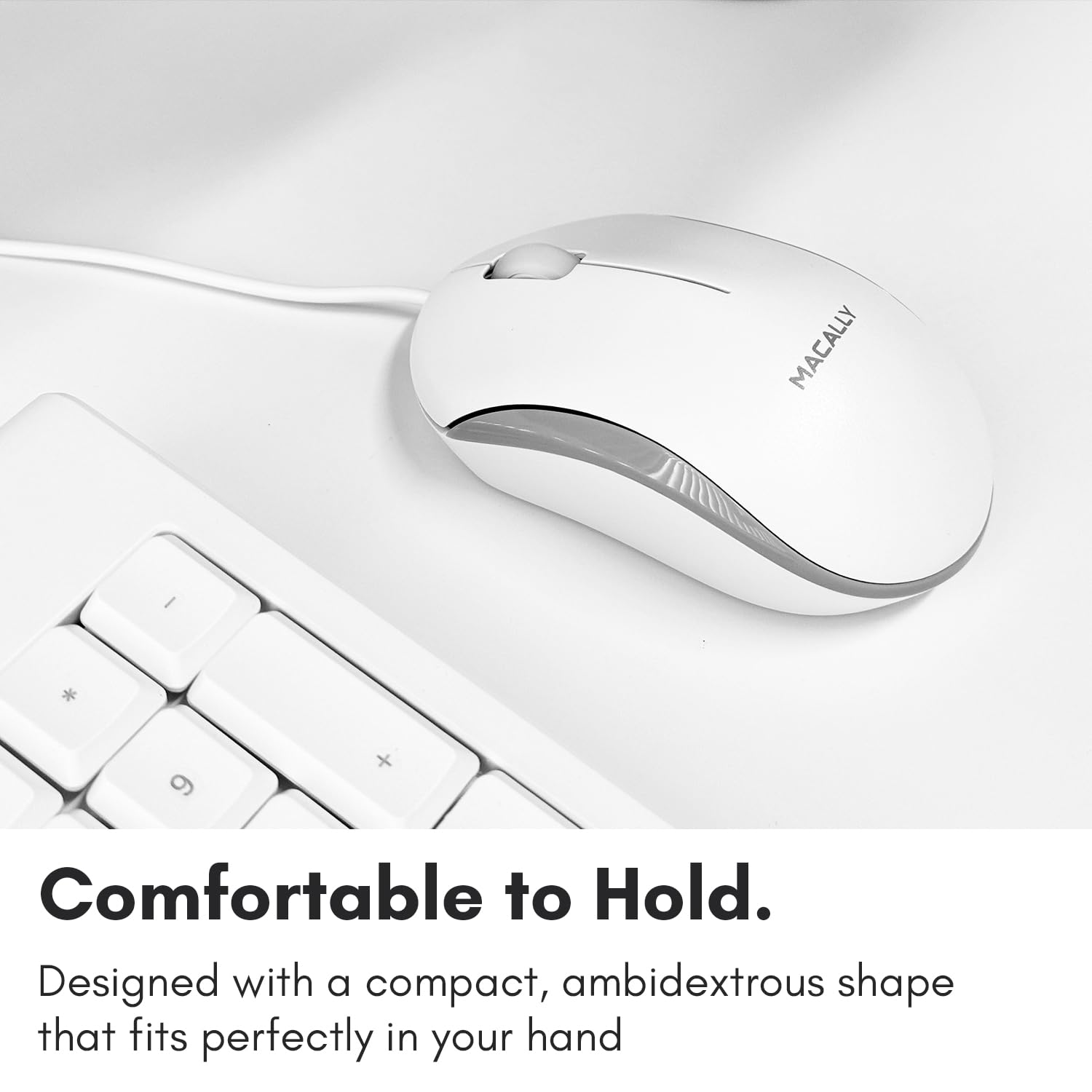 Macally Full Size USB Wired Keyboard and Mouse Combo for Mac - Ergonomic Design with Mac Shortcuts & Number Pad | Compatible with Mac Mini Pro, iMac, MacBook Pro/Air | Perfect for Office Work, Graphic Design & Home Computing
