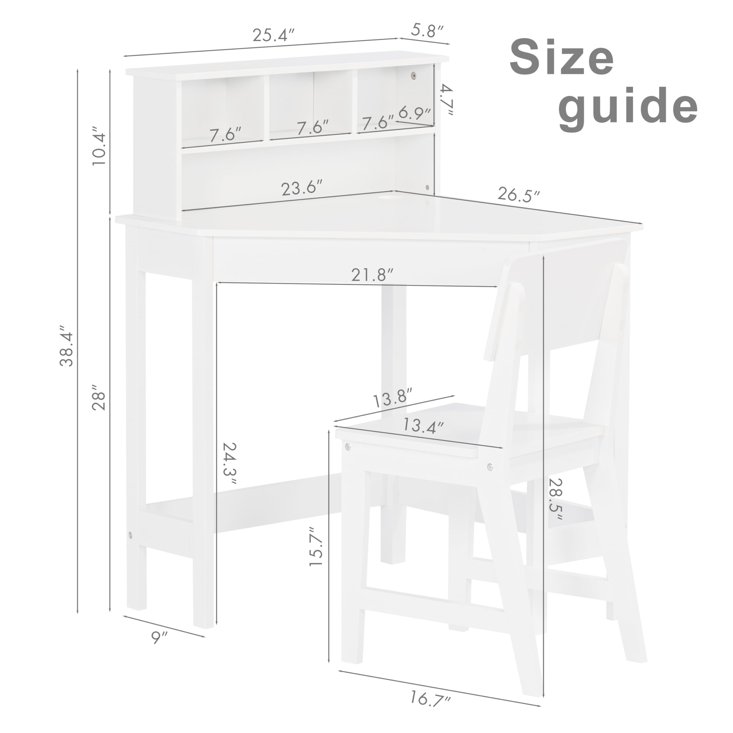 UTEX Kids Study Desk and Chair Set with Storage Hutch - White Corner Desk for Children's Room, Homeschooling & Learning Activities