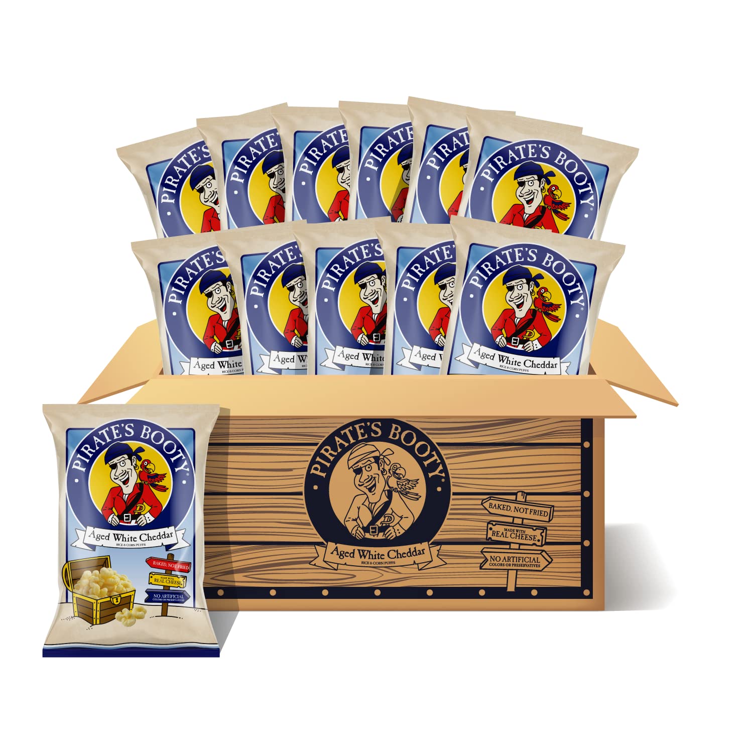 Pirate's Booty Aged White Cheddar Cheese Puffs - Gluten Free Kids Snacks, 4oz (12 Pack) - Perfect for School Lunches, Movie Nights & Healthy On-the-Go Snacking