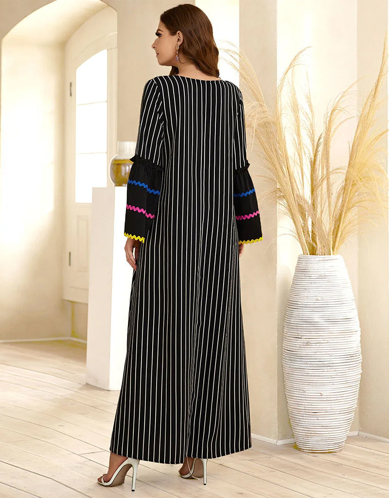 Elegant Long Striped Skirt with Embroidered Details - Perfect for Boho Chic Outfits and Summer Festivals