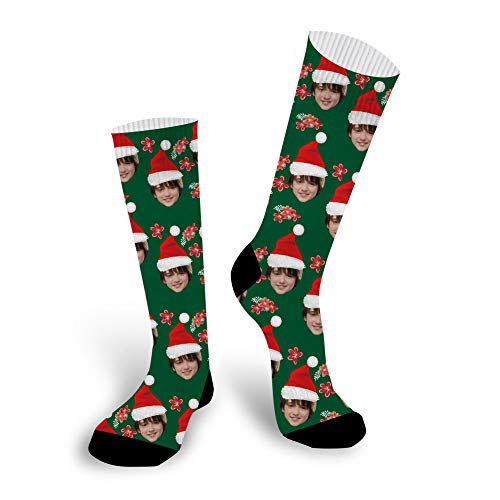 Custom Christmas Novelty Socks with Faces - Funny Patterned Crew Socks for Women & Men - Perfect Holiday Gift & Party Wear for Xmas, Office Exchange, and Family Gatherings