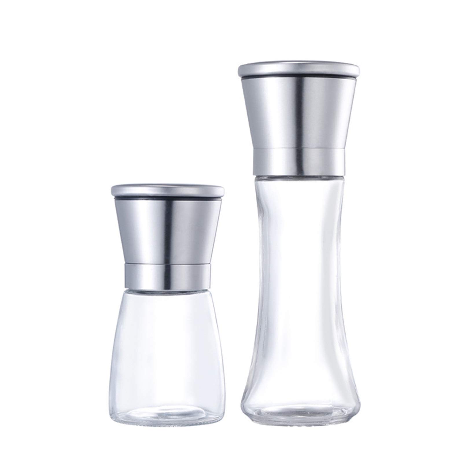 Premium Stainless Steel Salt and Pepper Grinder Set - Manual Adjustable Spice Mill for Kitchen, Herb Grinder with Glass Spice Jar Containers - Perfect for Cooking, Baking, and Seasoning Dishes