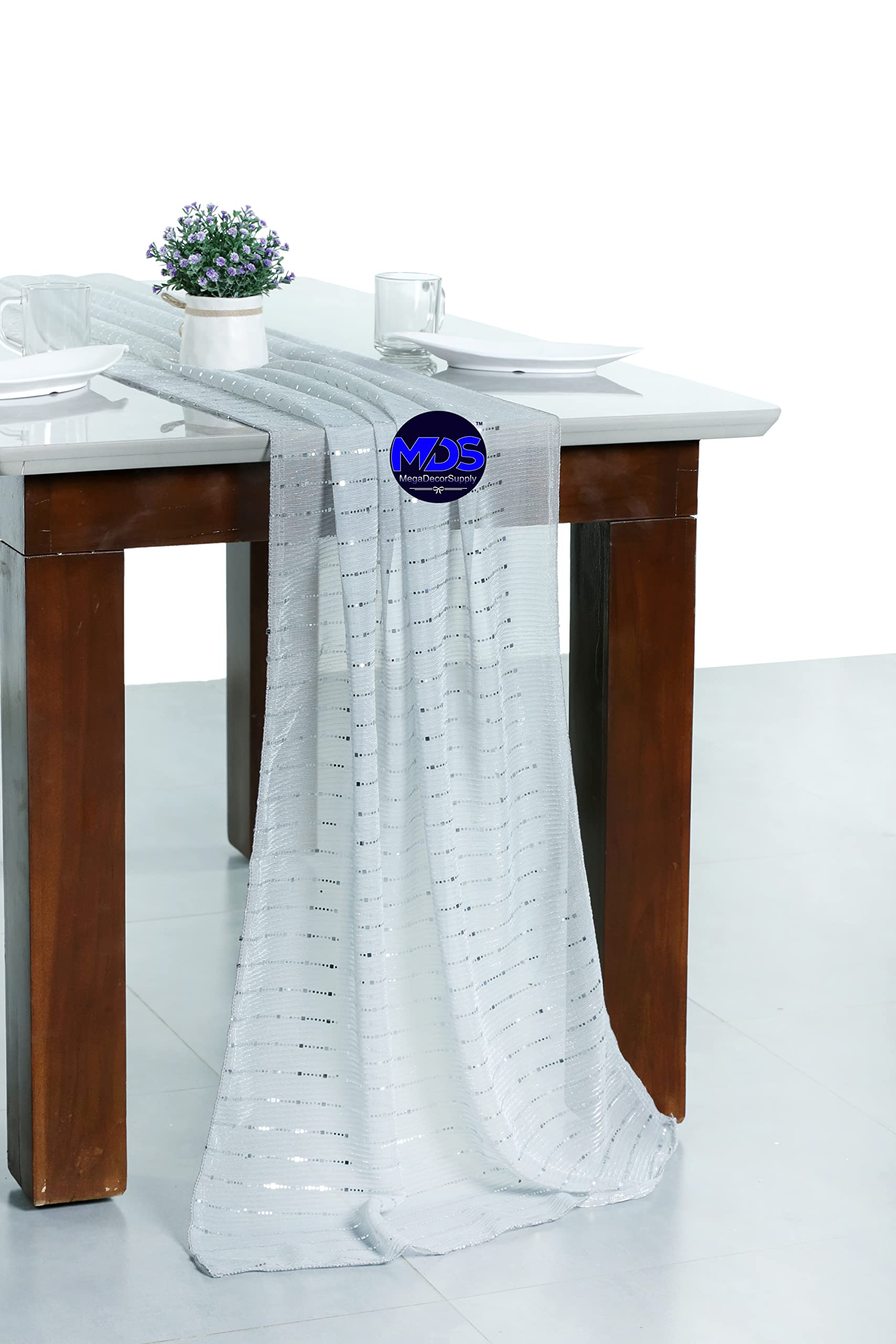 12 Pack 20x120 Inch Glitter Sequin Table Runner for Wedding Banquet Decor - Pale Silver | Elegant 10ft Table Cover for Reception, Party, Anniversary & Special Events