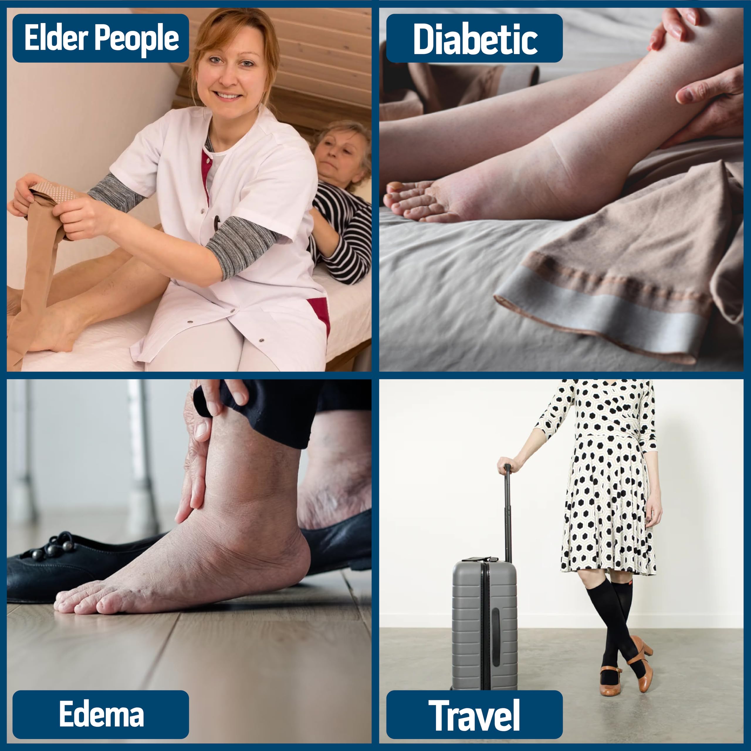 6 Pairs Diabetic Socks for Men - Over The Calf Knee High Cotton Socks for Circulation & Swelling Relief (Size 10-13, Big & Tall 13-16) - Ideal for Diabetes, Travel & Daily Comfort