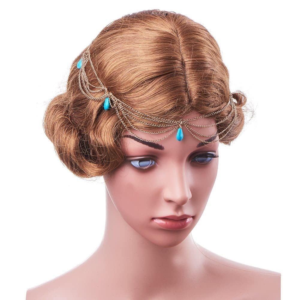 Pandahall Turquoise Chain Headband - Unique Jewelry Hair Accessory for Women & Girls, Perfect for Parties, Weddings, and Special Occasions