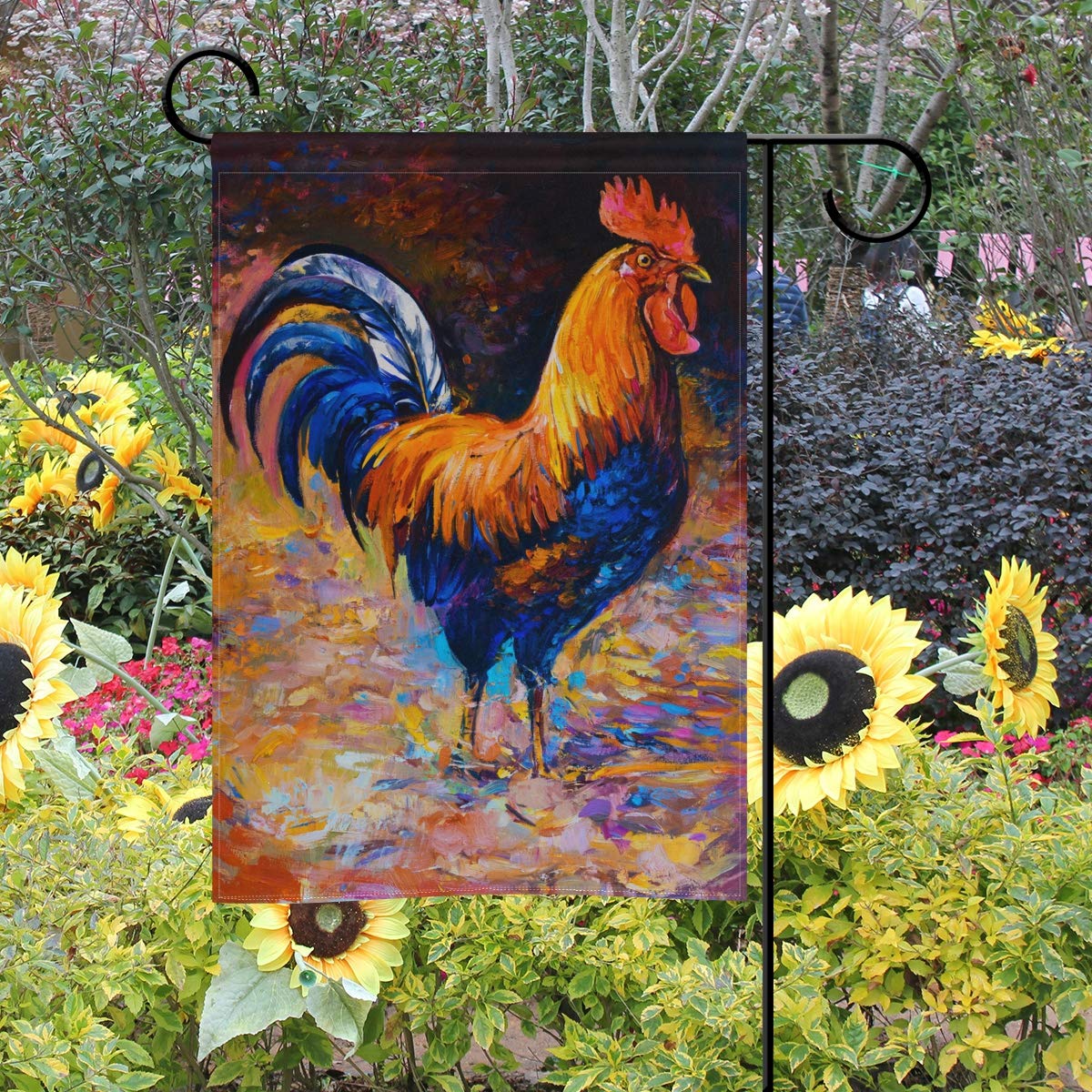 MOYYO Modern Art Oil Painting Rooster Garden Flag - 12 x 18 Inch Double Sided Yard Flag for Outdoor Decor, Patio, Lawn & Home Welcome Decoration | Perfect for Spring, Summer & Holiday Seasonal Displays