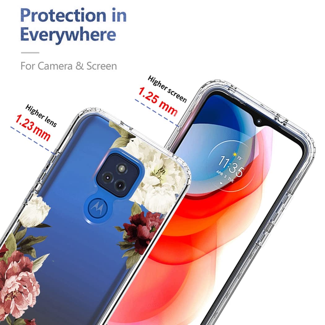 Premium Clear Floral Phone Case for Motorola Moto G Play 2021 (XT2093DL) with Tempered Glass Screen Protector - Slim Protective Cover with Cute Flower Design - Perfect for Everyday Use, Work & Travel