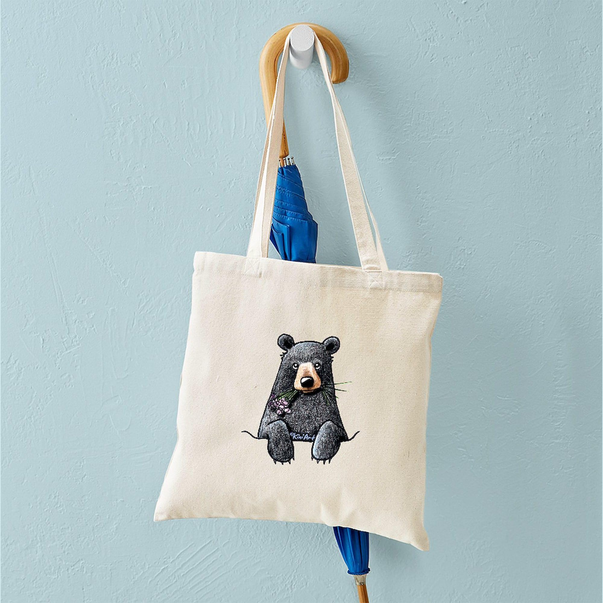 Black Bear Print Canvas Tote Bag - Eco-Friendly Reusable Shopping Bag for Groceries, Beach & Daily Use | Durable Natural Cotton Carryall
