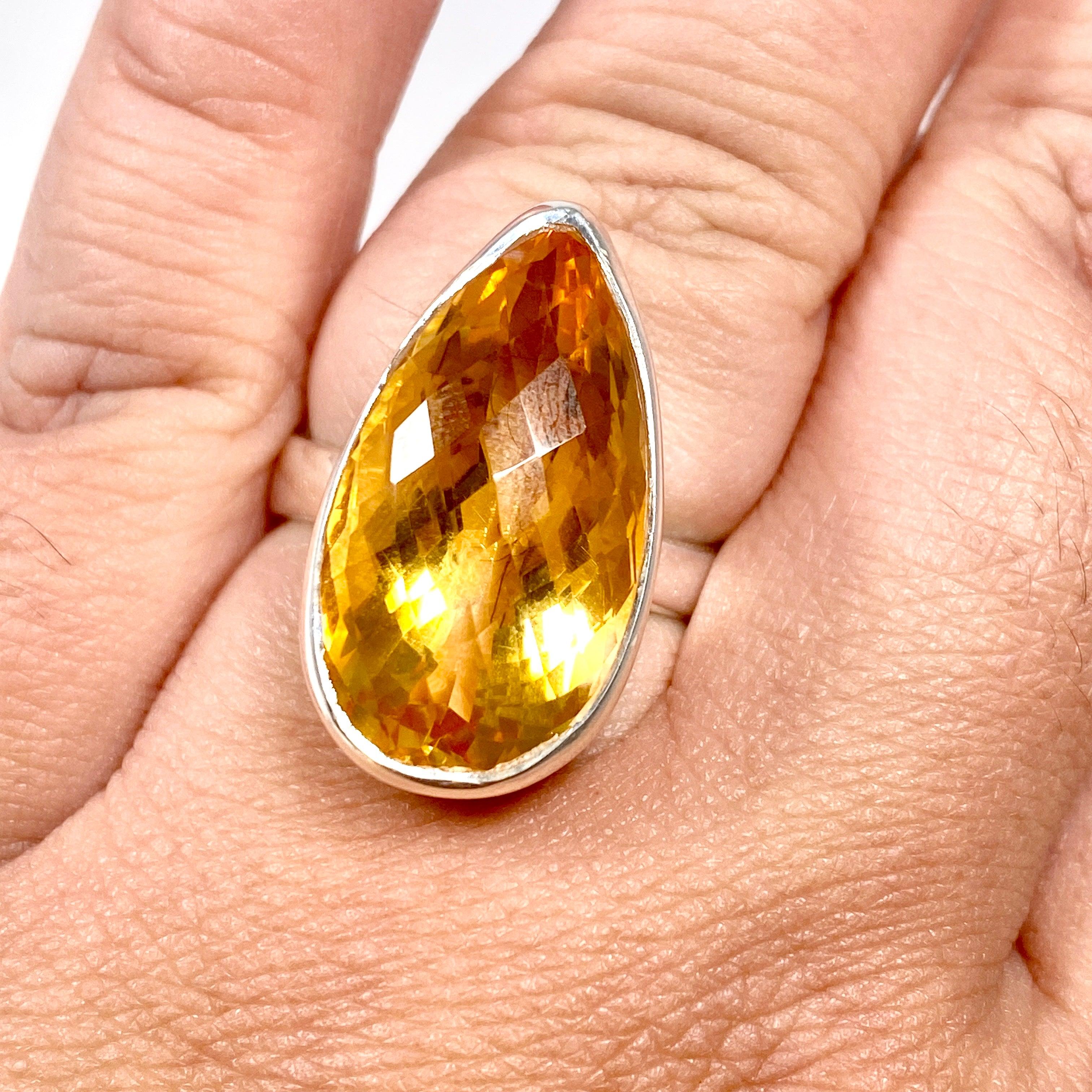 Natural Citrine Faceted Teardrop Ring - Size 11 - KRGJ2839 - Elegant Jewelry for Women, Perfect for Weddings, Parties & Special Occasions