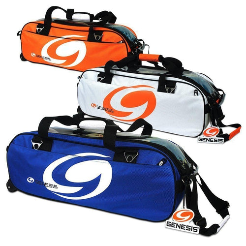 Genesis Sport 3 Ball Rolling Tote Bowling Bag - Premium Bowling Equipment for Men & Women - Durable Wheeled Bowling Ball Carrier with Convenient Storage Pockets - Perfect for League Play, Tournaments & Practice Sessions