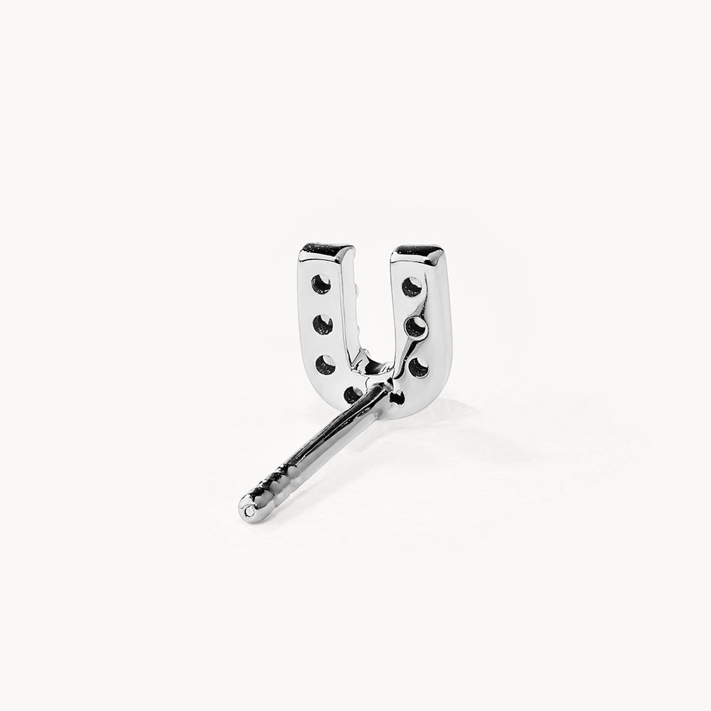Diamond Letter U Single Stud Earring in Sterling Silver - Perfect for Birthdays, Anniversaries & Personalized Gifts