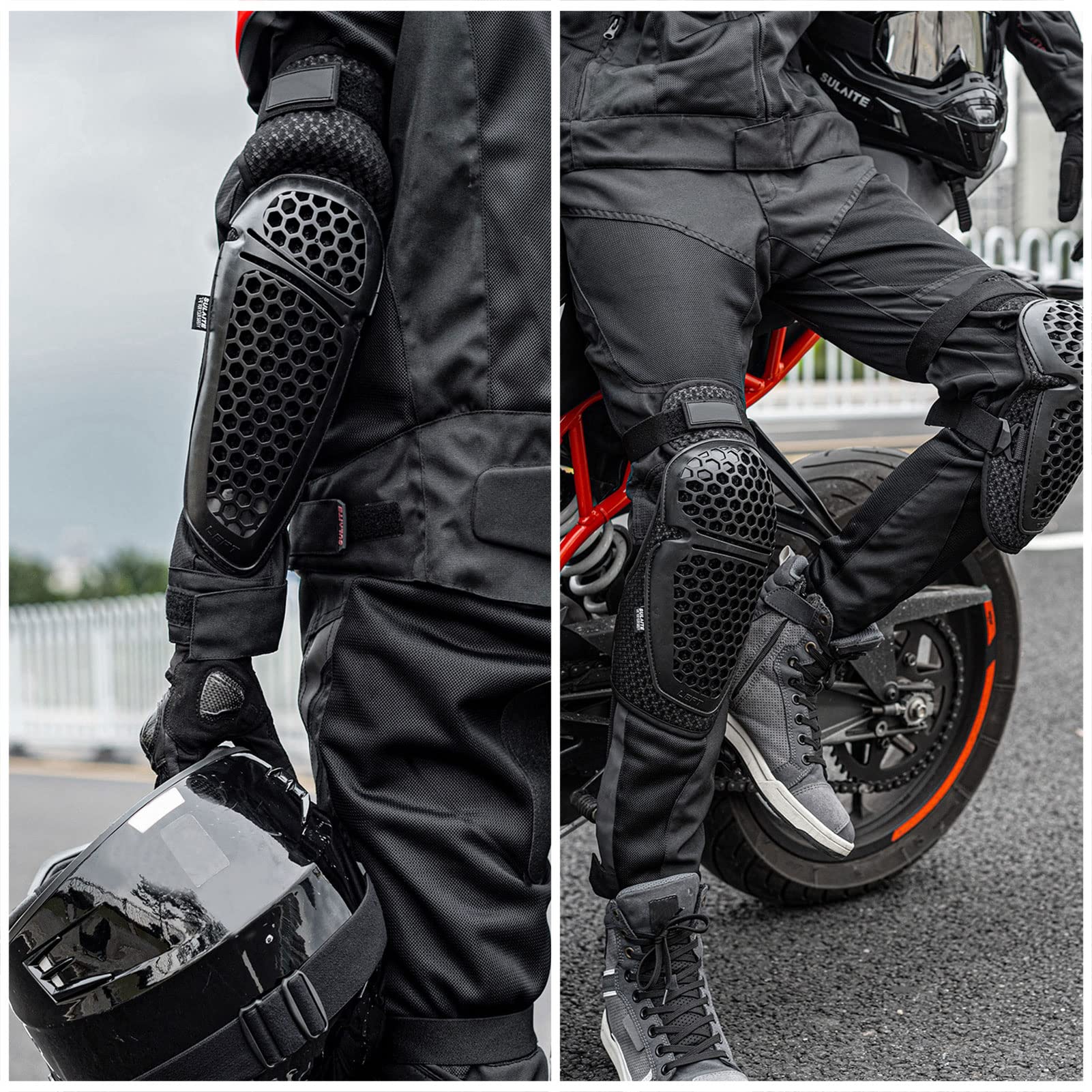 Motorcycle Knee & Elbow Guards - 4 Pcs Breathable Armor for Riding & Mountain Biking