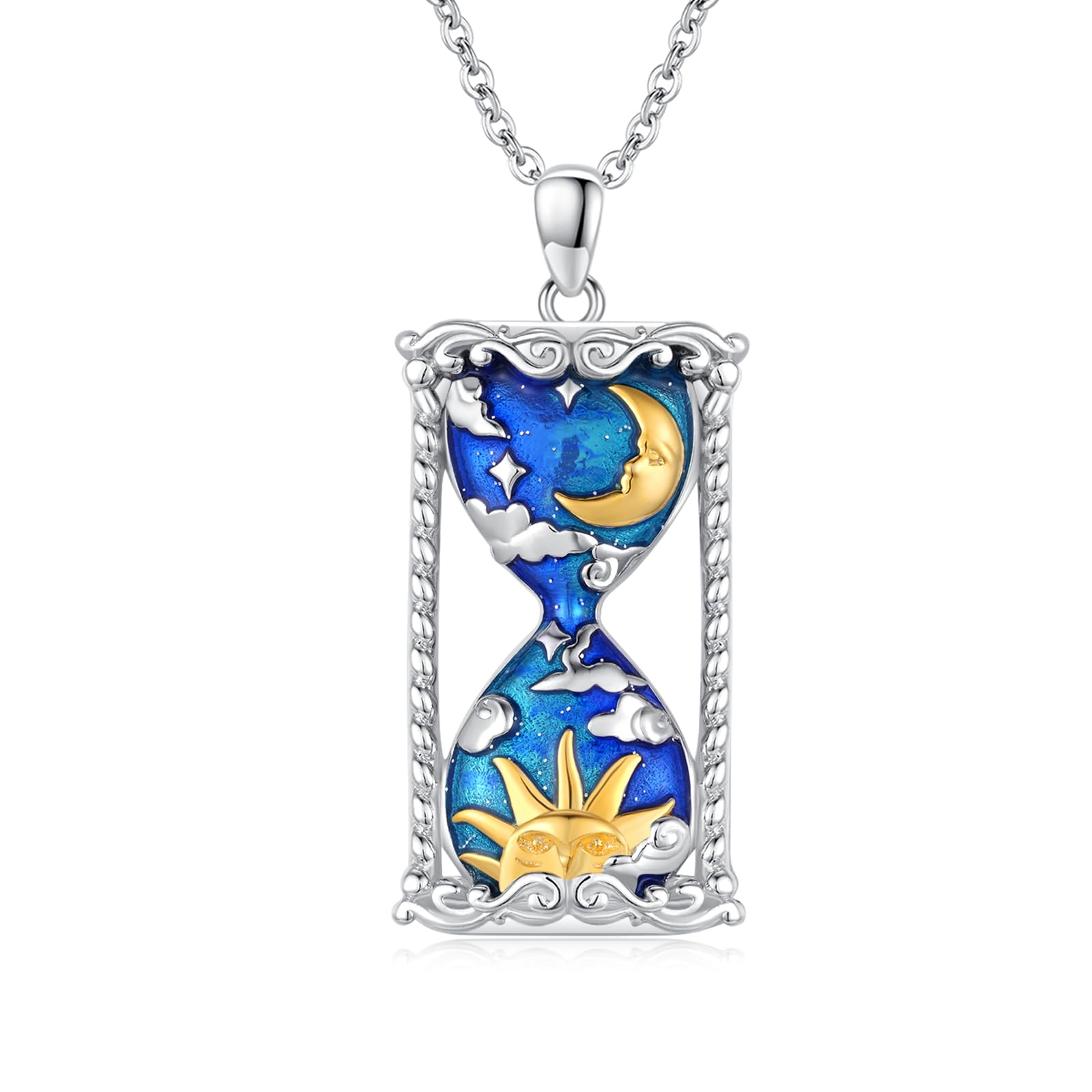 925 Sterling Silver Moon and Stars Hourglass Pendant Necklace for Women - Perfect for Gifts, Layering & Boho Jewelry Looks
