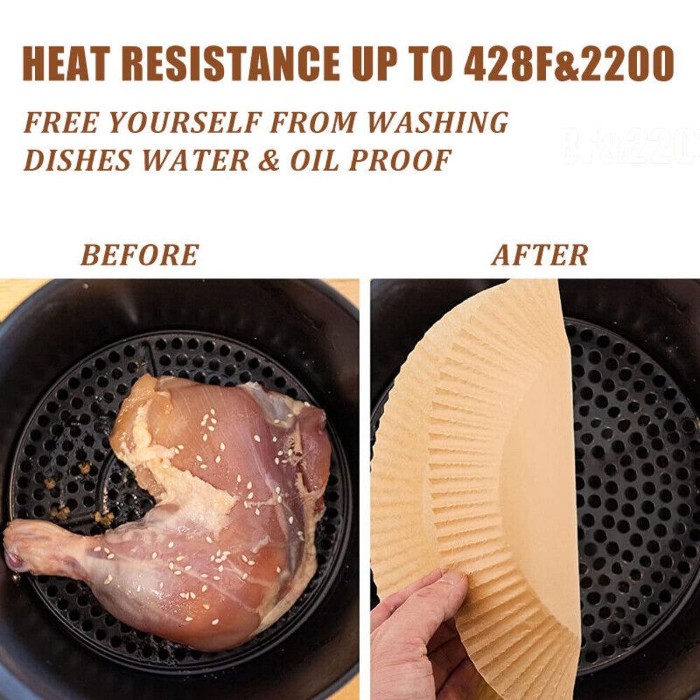 100PCS Air Fryer Disposable Paper Liners - Non-Stick Parchment Baking Sheets for Easy Cleanup | Perfect for Roasting, Frying & Baking Chicken, Fries, Vegetables | Fits Most Air Fryer Models