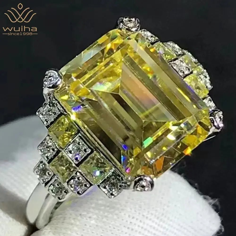 925 Sterling Silver Emerald Cut 5CT Vivid Yellow Moissanite Ring for Women - Synthetic Diamond Alternative, Elegant Jewelry Gift for Anniversary, Engagement & Special Occasions