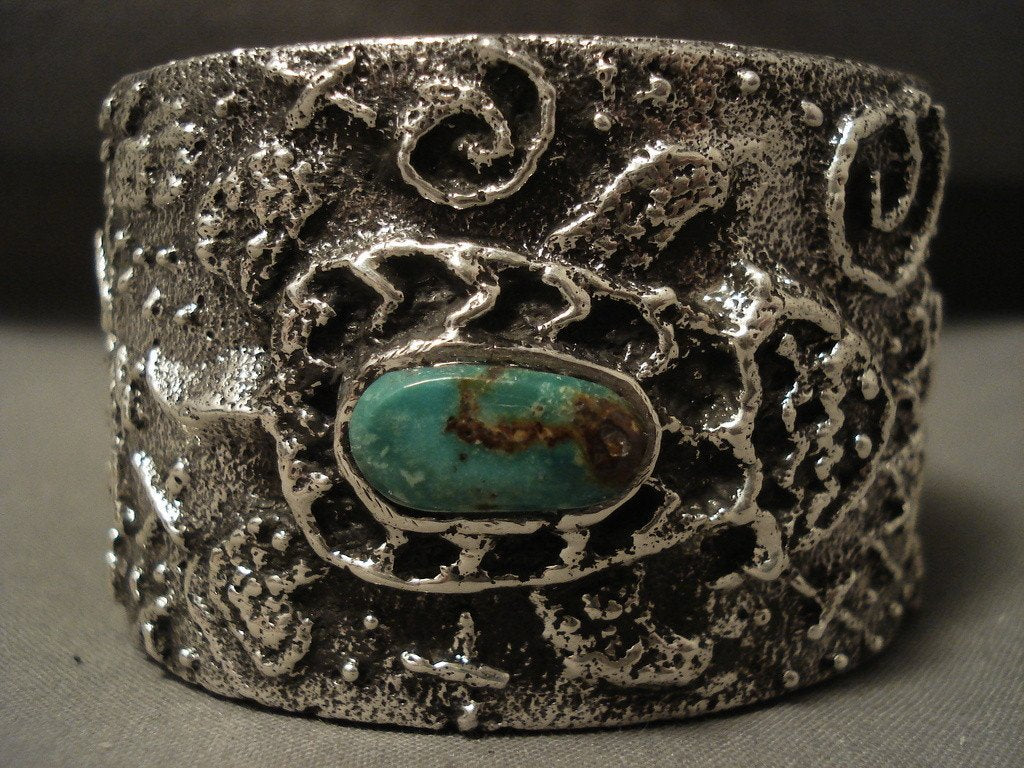 140g 'Nightsky Stars' Natural Green Turquoise Native American Handmade Sterling Silver Bracelet - Perfect for Boho Chic, Festival & Spiritual Jewelry Lovers