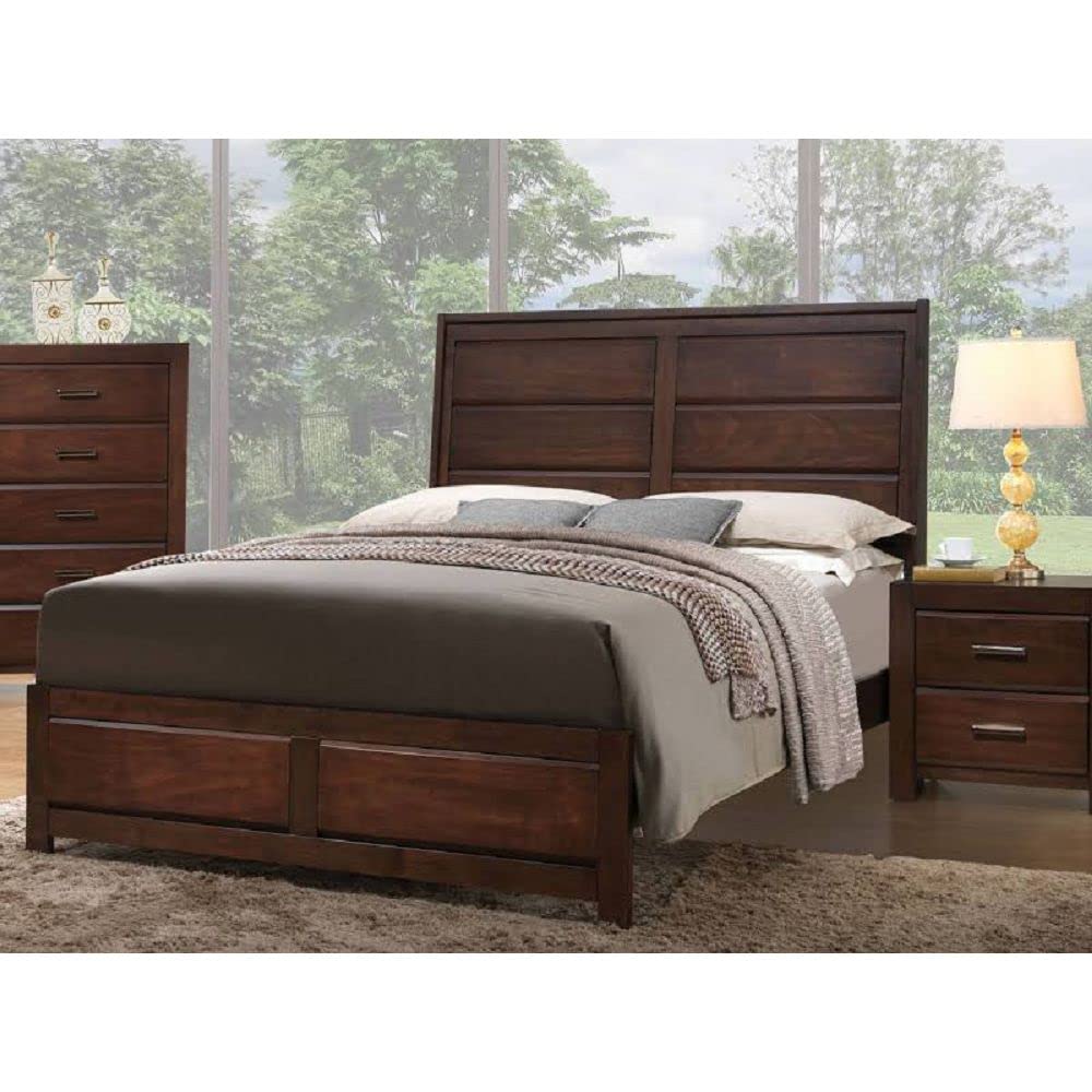 Oberreit Solid Wood Eastern King Bed Frame with Panel Headboard - Walnut Finish King Size Bed for Master Bedroom & Guest Room | Perfect for Modern Home Decor & Relaxing Sleep