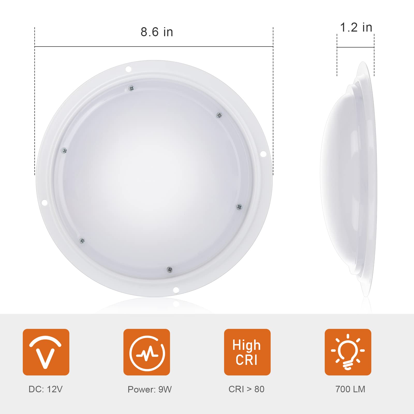 8.5 Inch LED Scare Light - Outdoor Security Lighting, Ceiling & Work Light for RV, Truck, Yacht & Camping (Warm White) | Perfect for Nighttime Safety & Vehicle Illumination