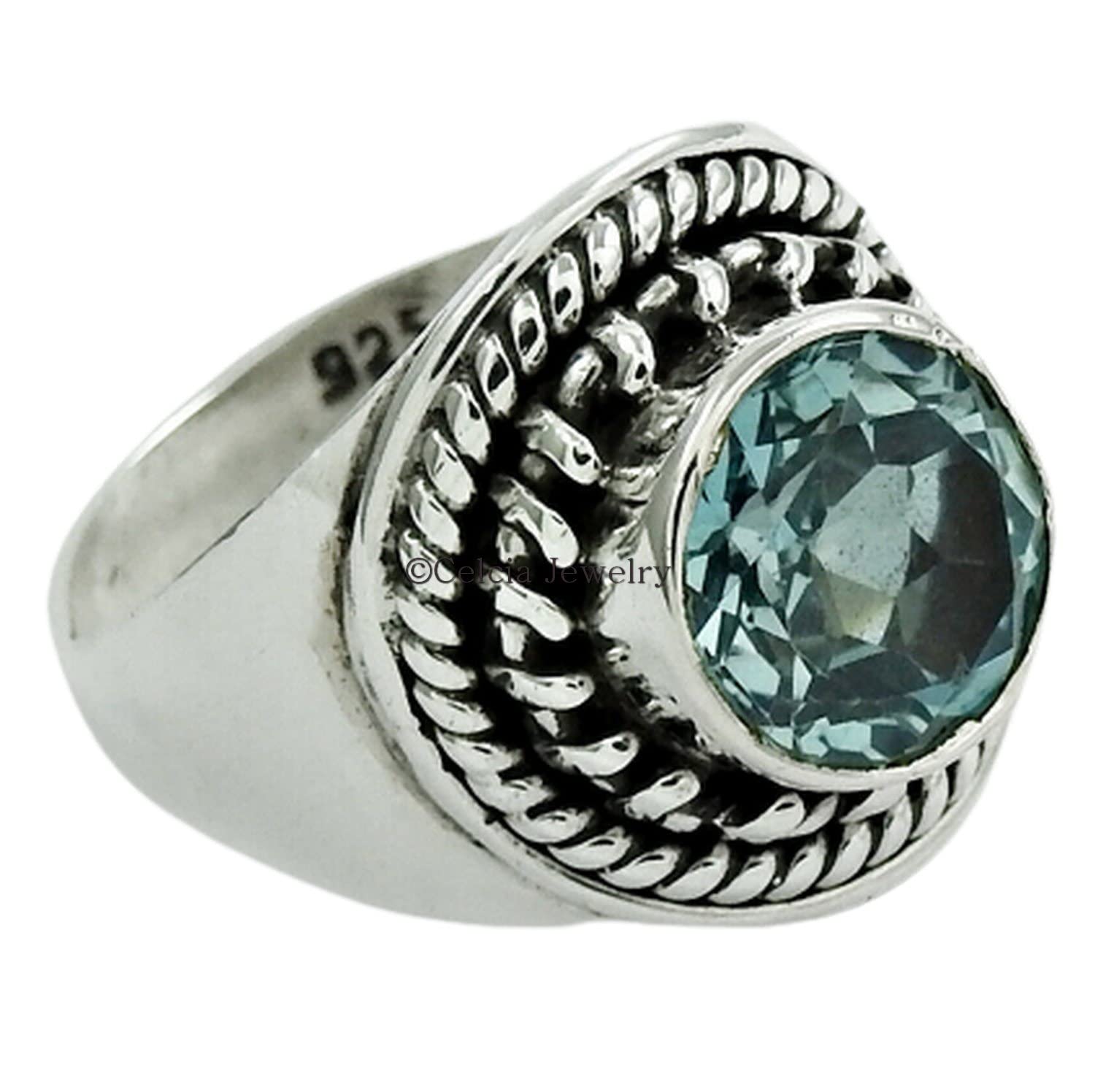 Natural Blue Topaz Gemstone Ring - Elegant Statement Promise & Proposal Ring | Bohemian Style Jewelry | November Birthstone Gift for Women | Perfect Anniversary, Holiday & Special Occasion Gift (Size 12) - Ideal for Engagements, Weddings, Birthdays & Romantic Surprises
