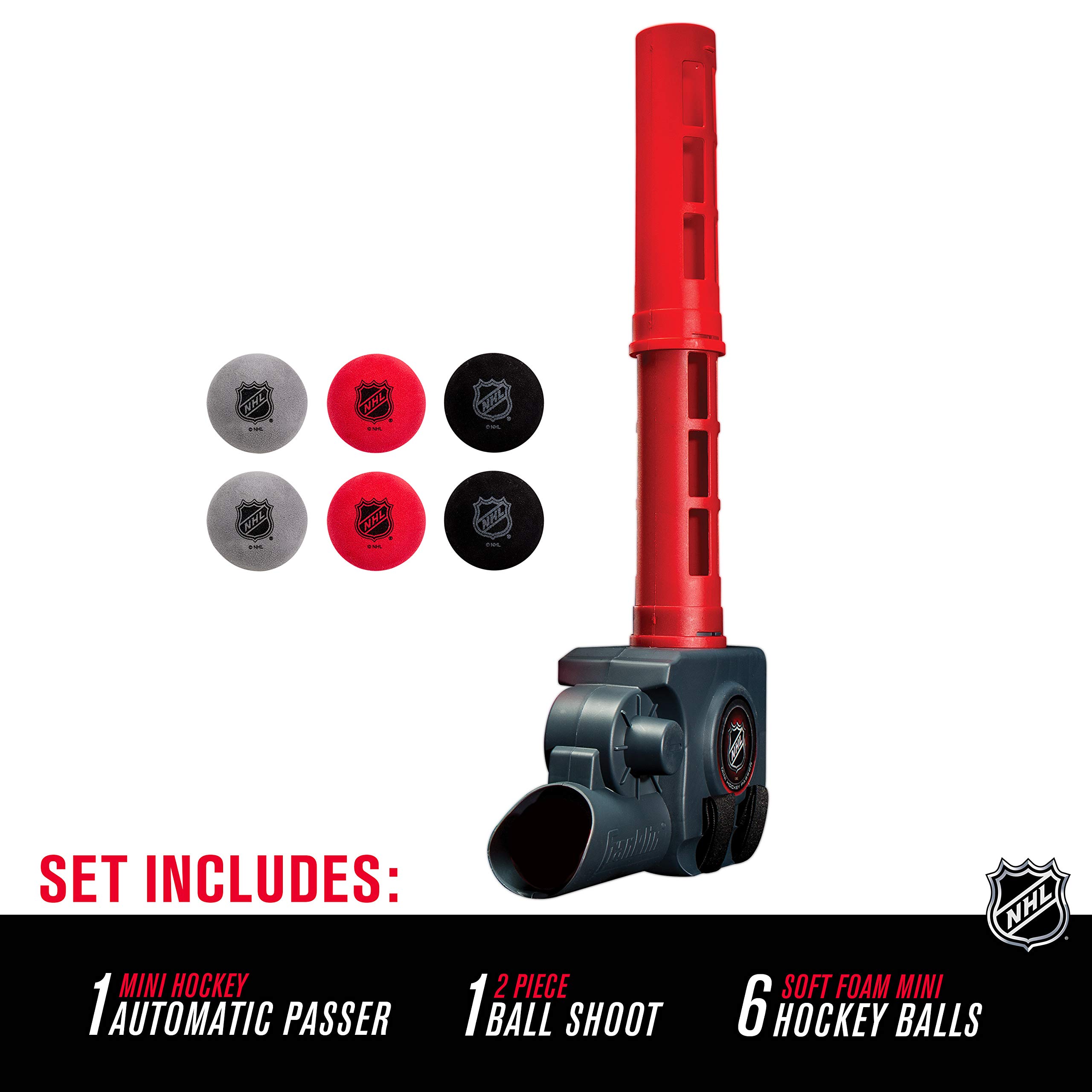 Franklin Sports NHL Automatic Mini Hockey Ball Passer - Knee Hockey Training Equipment with 6 Mini Balls - Official NHL Licensed - Perfect for Indoor Practice, Backyard Drills & Street Hockey Games