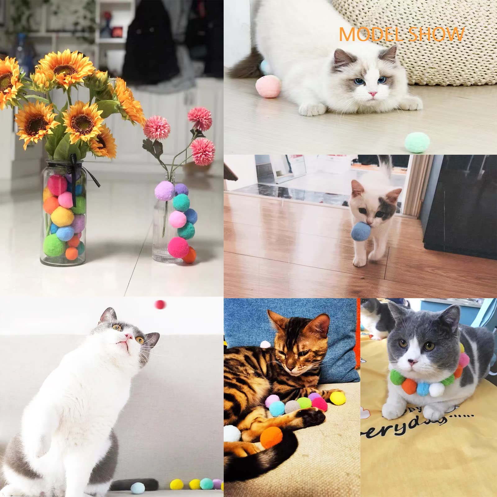 Premium Joseph Jonas Cat Toy Balls - 1.6 Inch Soft Pom Pom Balls with Catnip for Indoor Cats | Interactive Kitten Play Toy for Exercise & Bonding | Perfect Gift for Cat Lovers (Pack of 6) - Great for Playtime, Training & Stress Relief