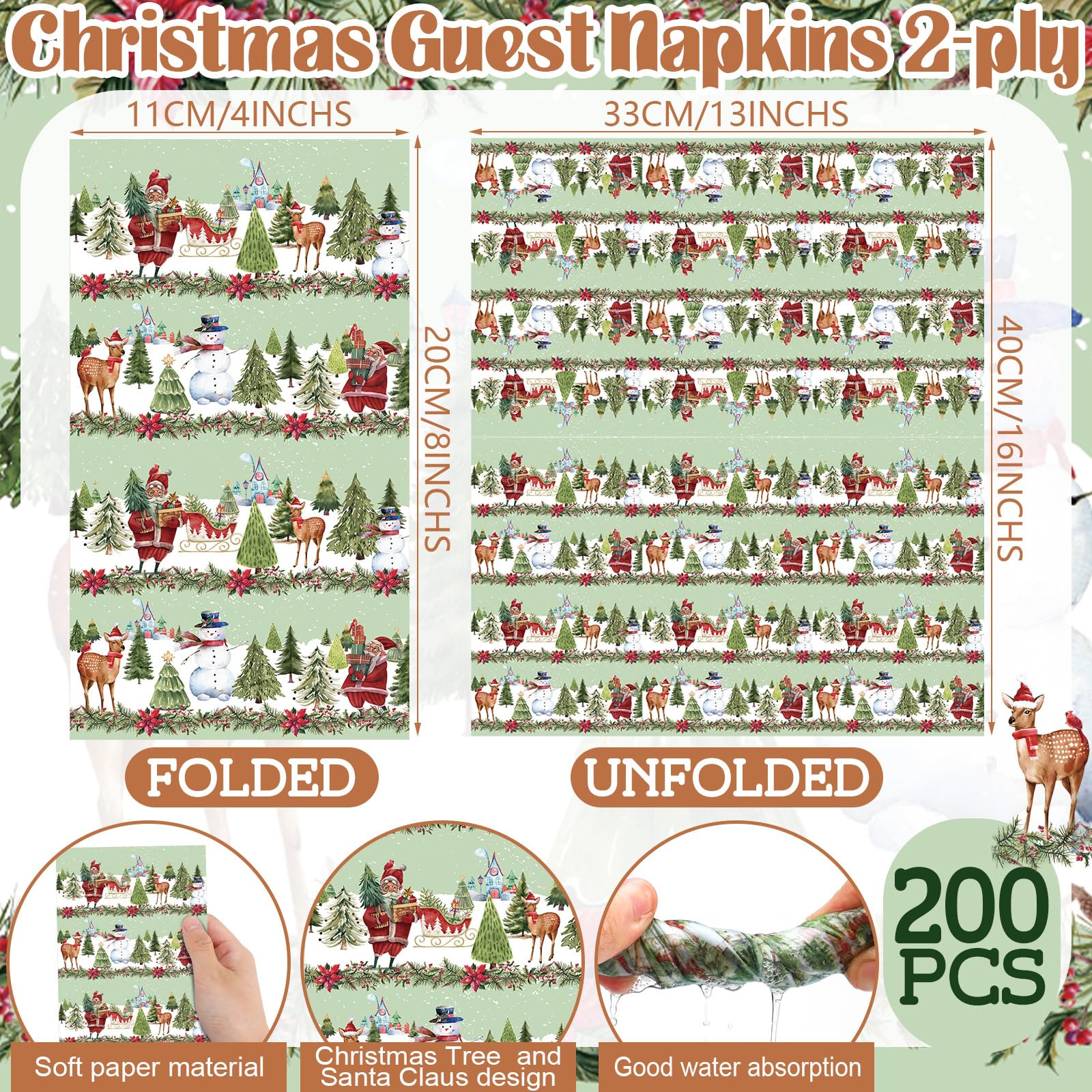 Seajan 200-Count Christmas Striped Paper Guest Napkins | Disposable Hand Towels for Bathroom, Kitchen & Parties | Perfect for Weddings, Birthdays, Holiday Dinners & Home Decor