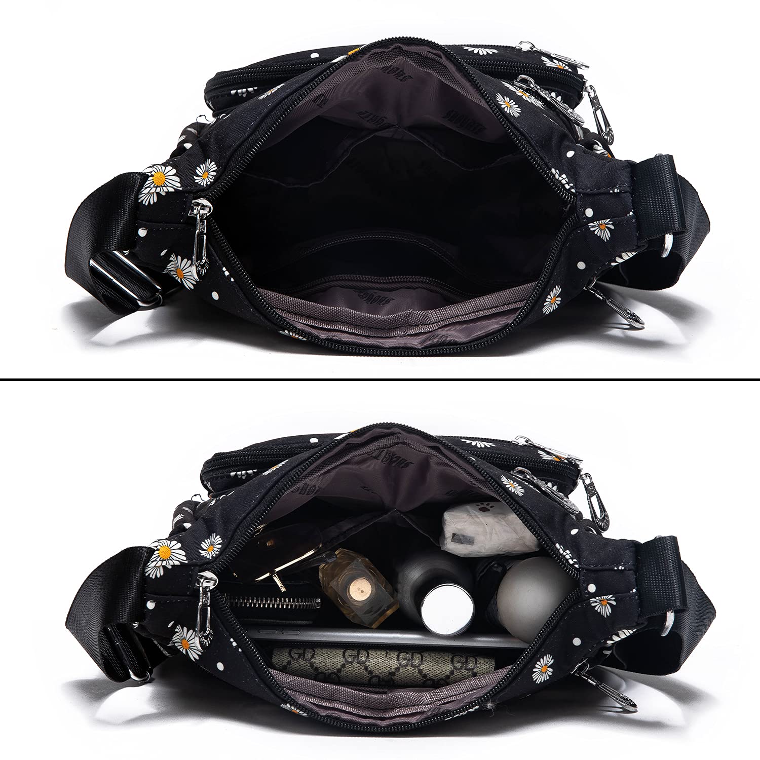 Stylish Nylon Floral Crossbody Bag for Women - Multi-Pocket Shoulder Purse with Adjustable Strap - Perfect for Travel, Shopping & Everyday Use