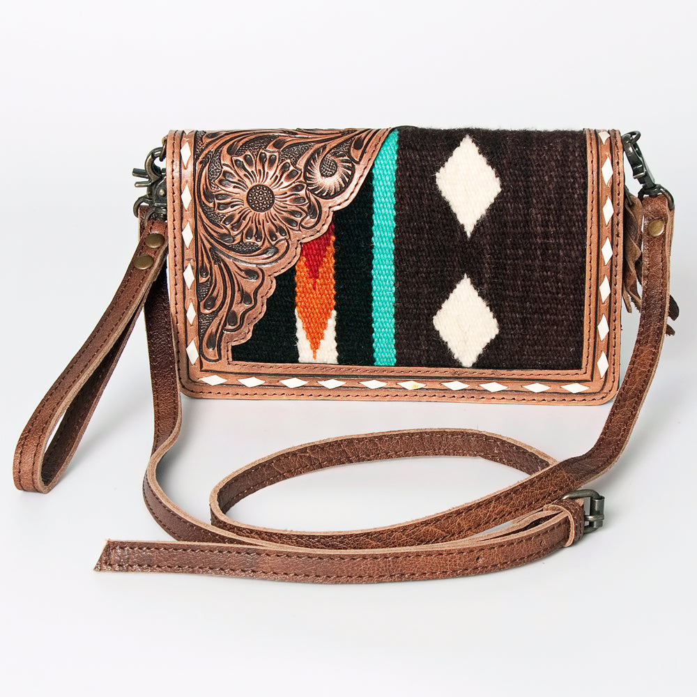 ADBG844H Genuine Leather Western Handbag for Women - American Darling Hand Tooled Saddle Blanket Design - Perfect for Cowgirl Fashion, Rodeo Events & Western Style Outfits